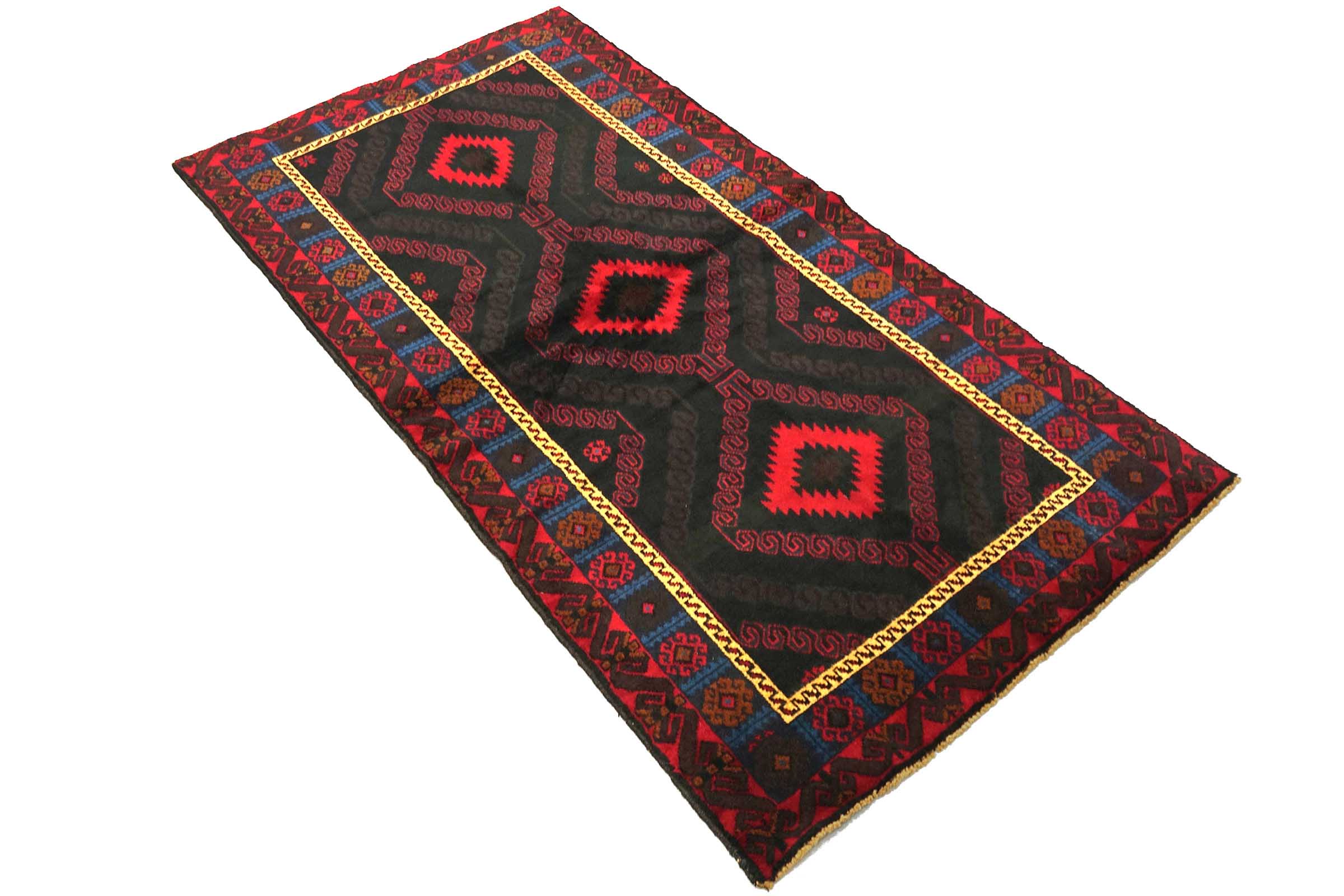 Afghan Belutsch Baluch 100x190 Handgeknüpft Orientteppich Schwarz Geometrisch
