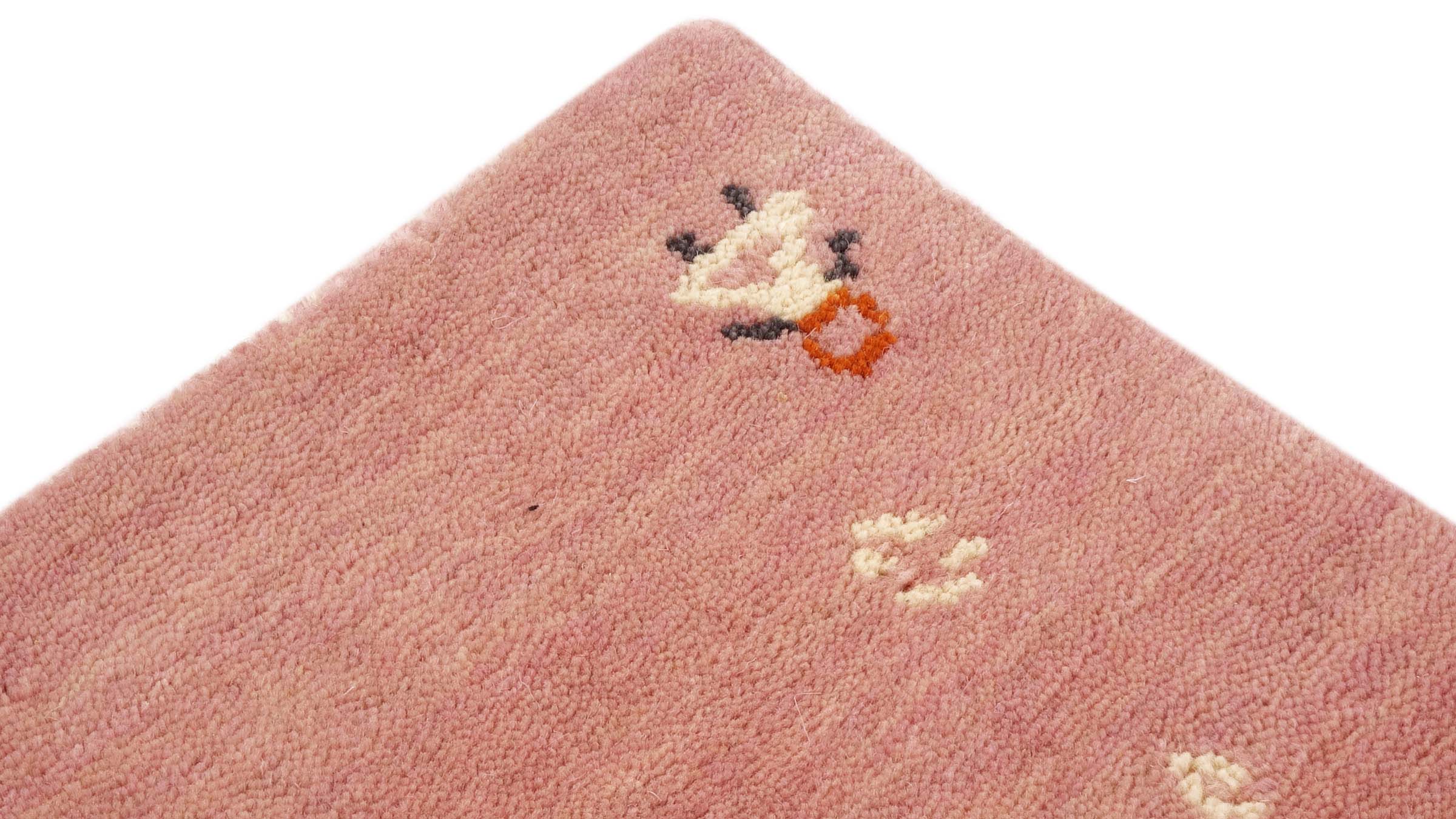 Wollteppich Gabbeh MUTI 40x60 Handgewebt Rosa Einfarbig Handarbeit Zimmer