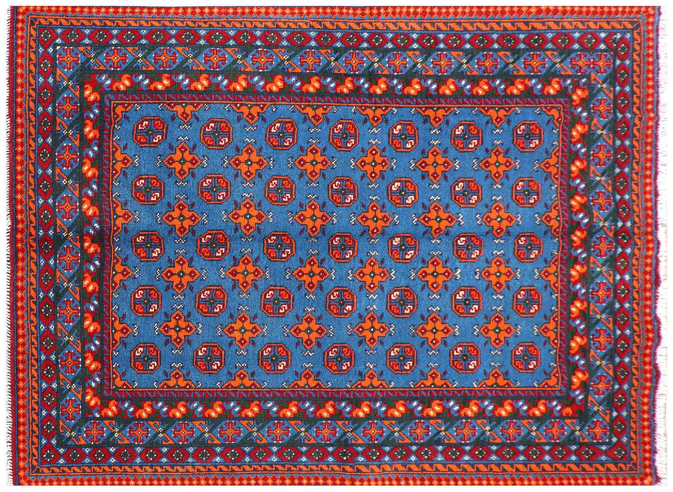 Afghan Akcha Rang Dar Teppich 140x200 Handgeknüpft Blau Durchgemustert Orient Kurzflor
