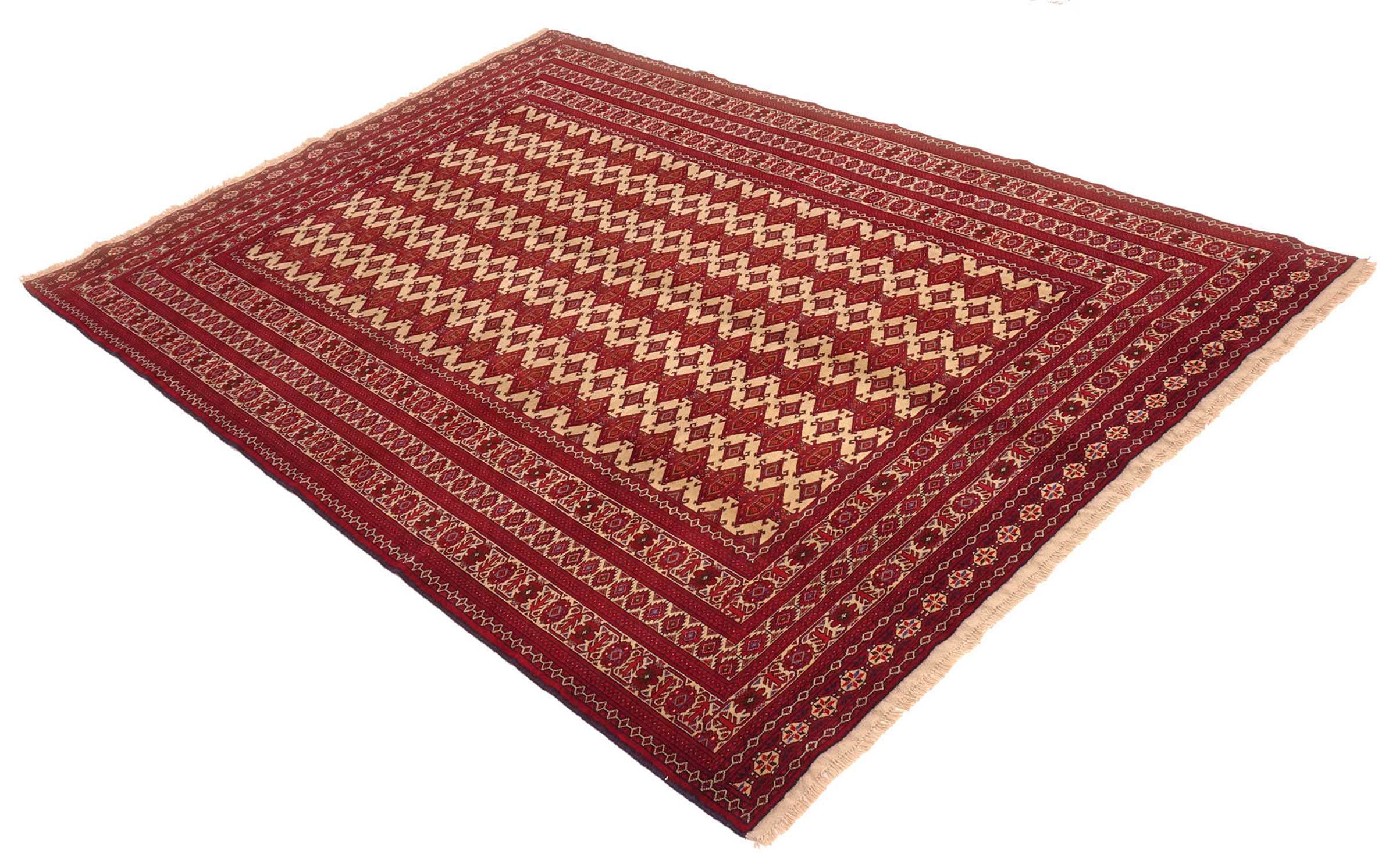 Afghan Teppich Zahir Shahi 200x300 Handgeknüpft Rot Geometrisch Orientalisch UNIKAT
