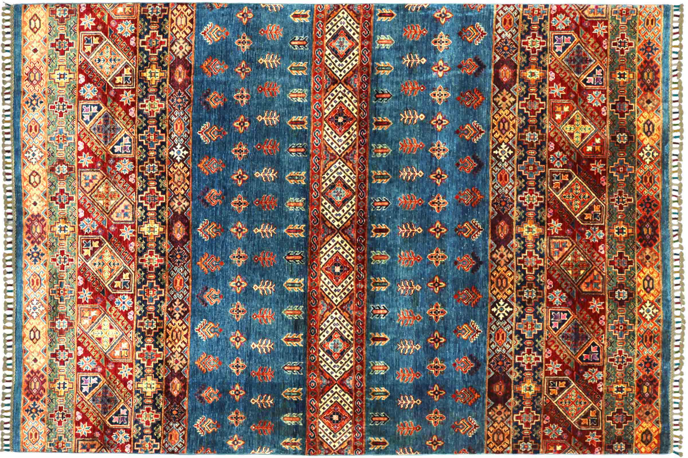Afghan Khorjin Shaal 170x240 Handgeknüpft Orientteppich Blau Streifen Wolle