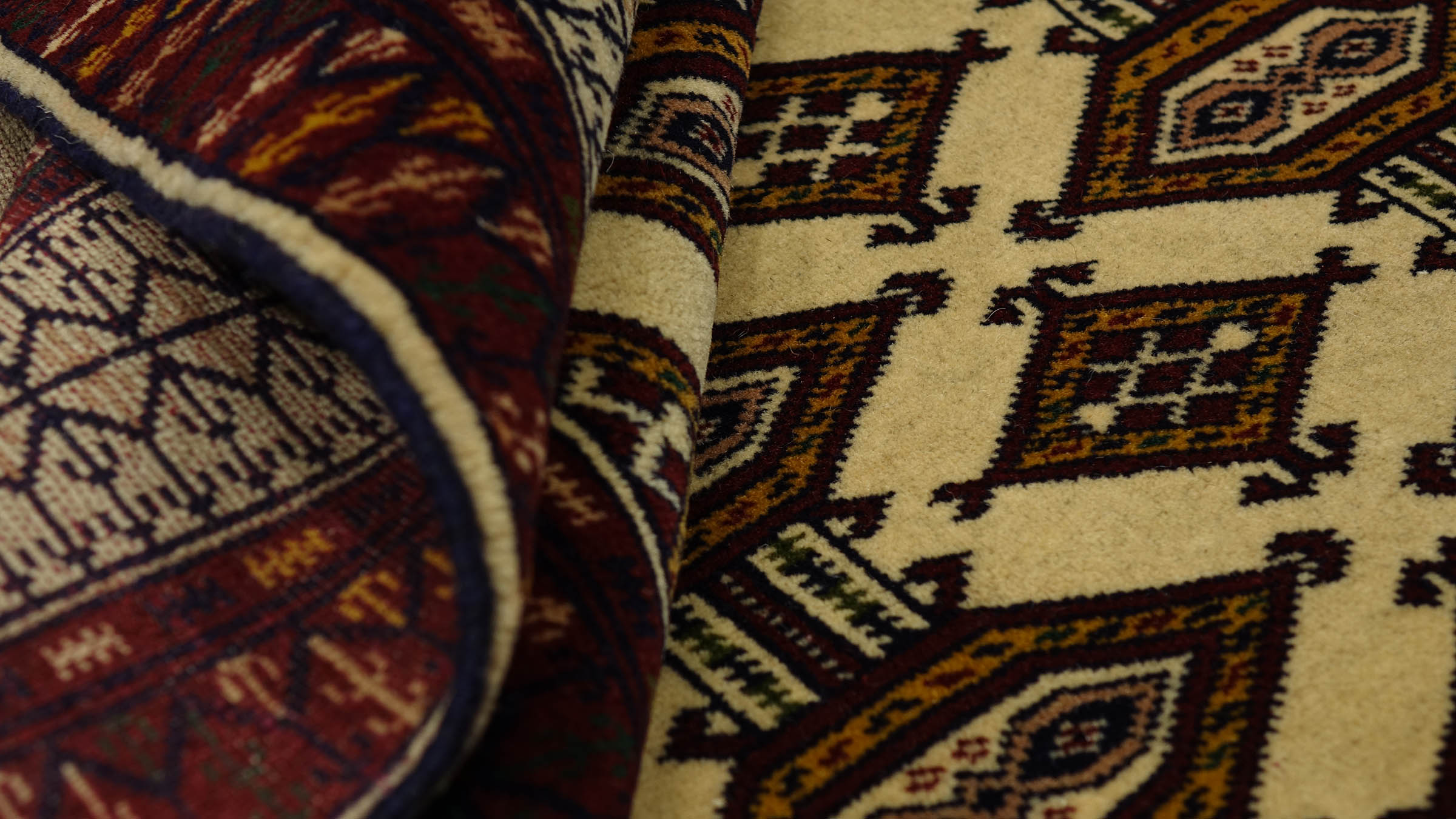 Afghan Teppich 120x180 Handgeknüpft Beige Geometrisch Orient Kurzflor Wohnzimmer