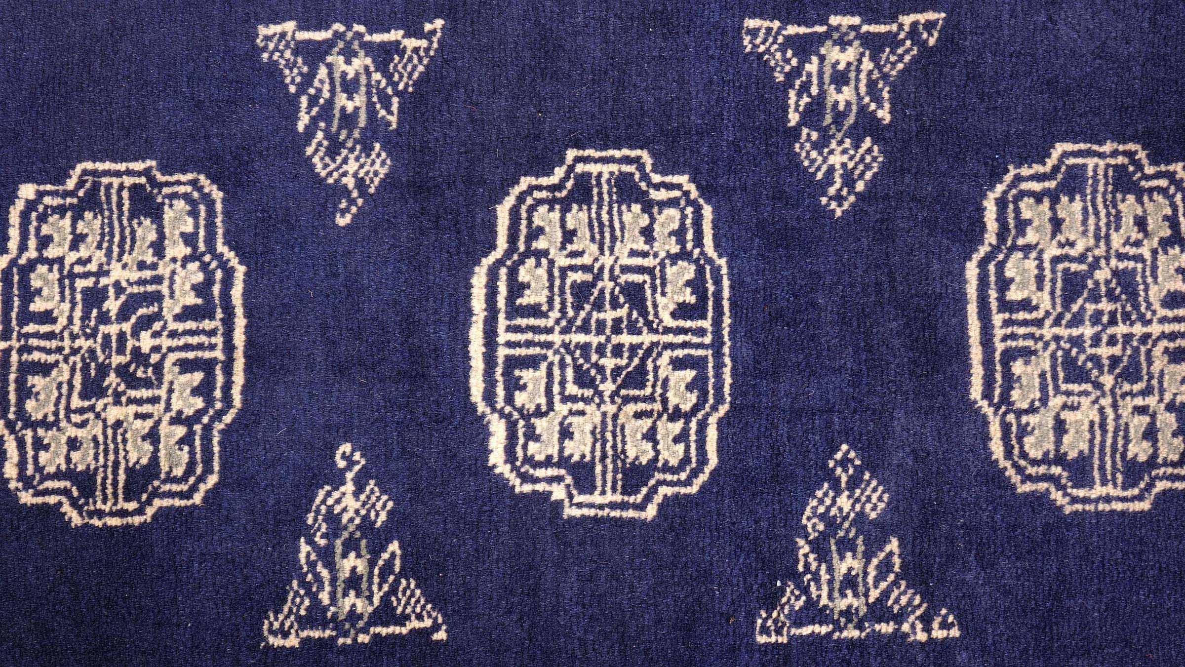 Pakistan Buchara 3ply Teppich 50x80 Handgeknüpft Blau Geometrisch Orient Kurzflor