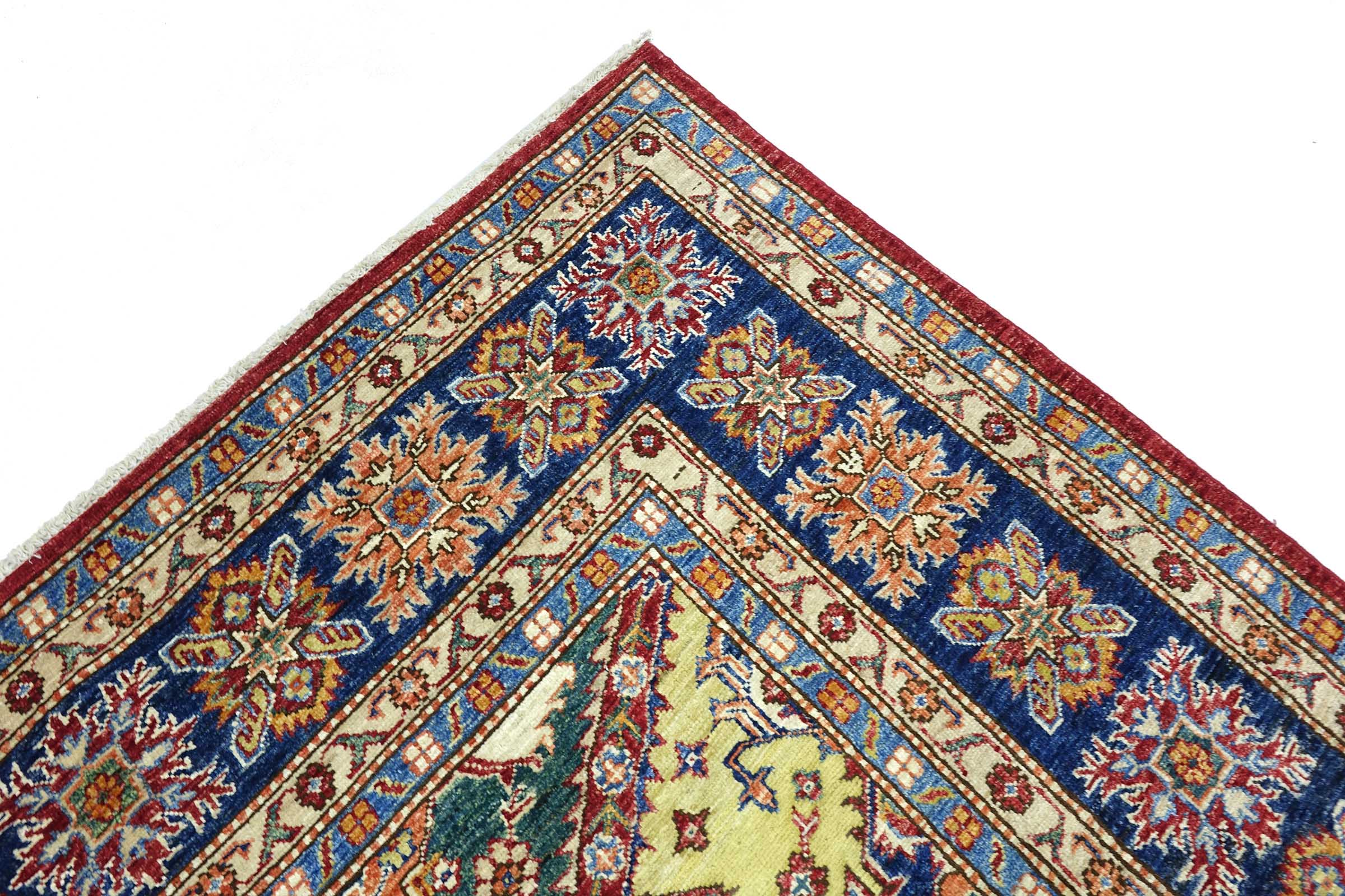 Afghan Feiner Kazak Teppich 250x300 Handgeknüpft Blau Geometrisch Orient Kurzflor