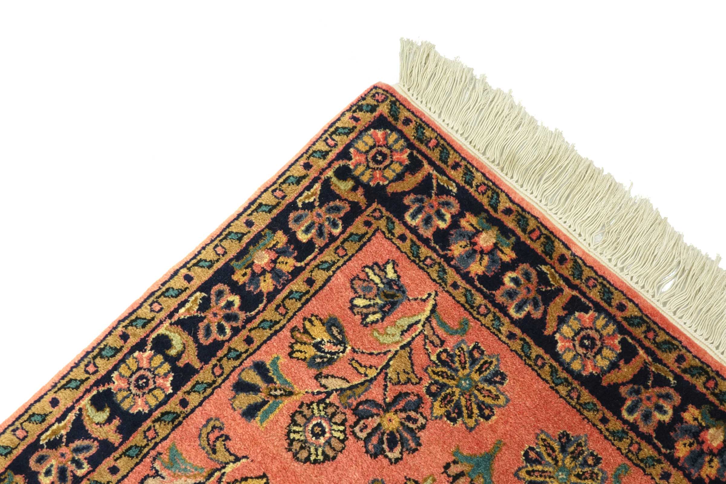 Sarough Teppich 70x140 Handgeknüpft Rosa Floral Wolle Kurzflor Rug