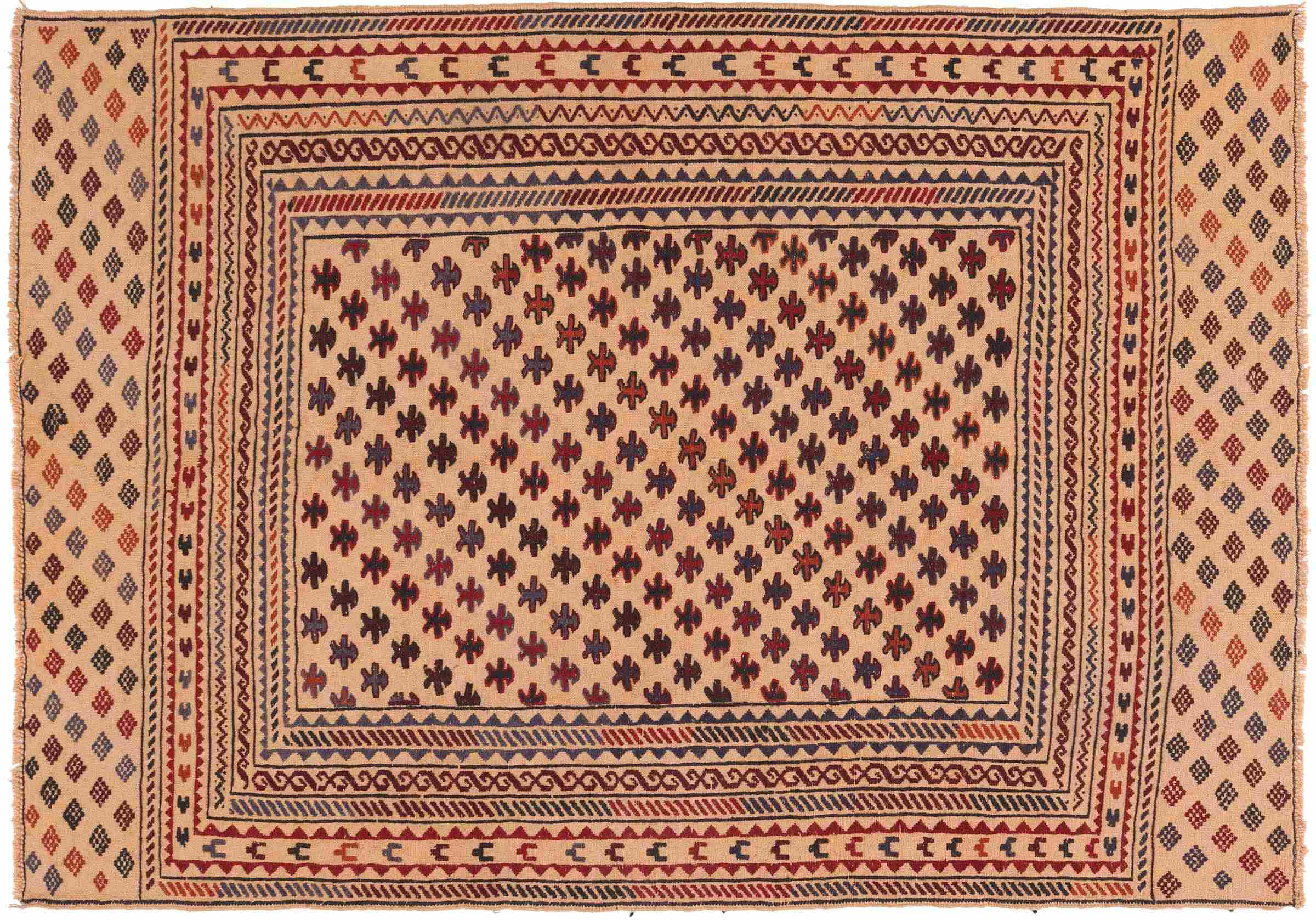 Afghan Kelim Gol Barjasta Teppich 120x180 Handgewebt Gold Geometrisch Handarbeit Gewebt
