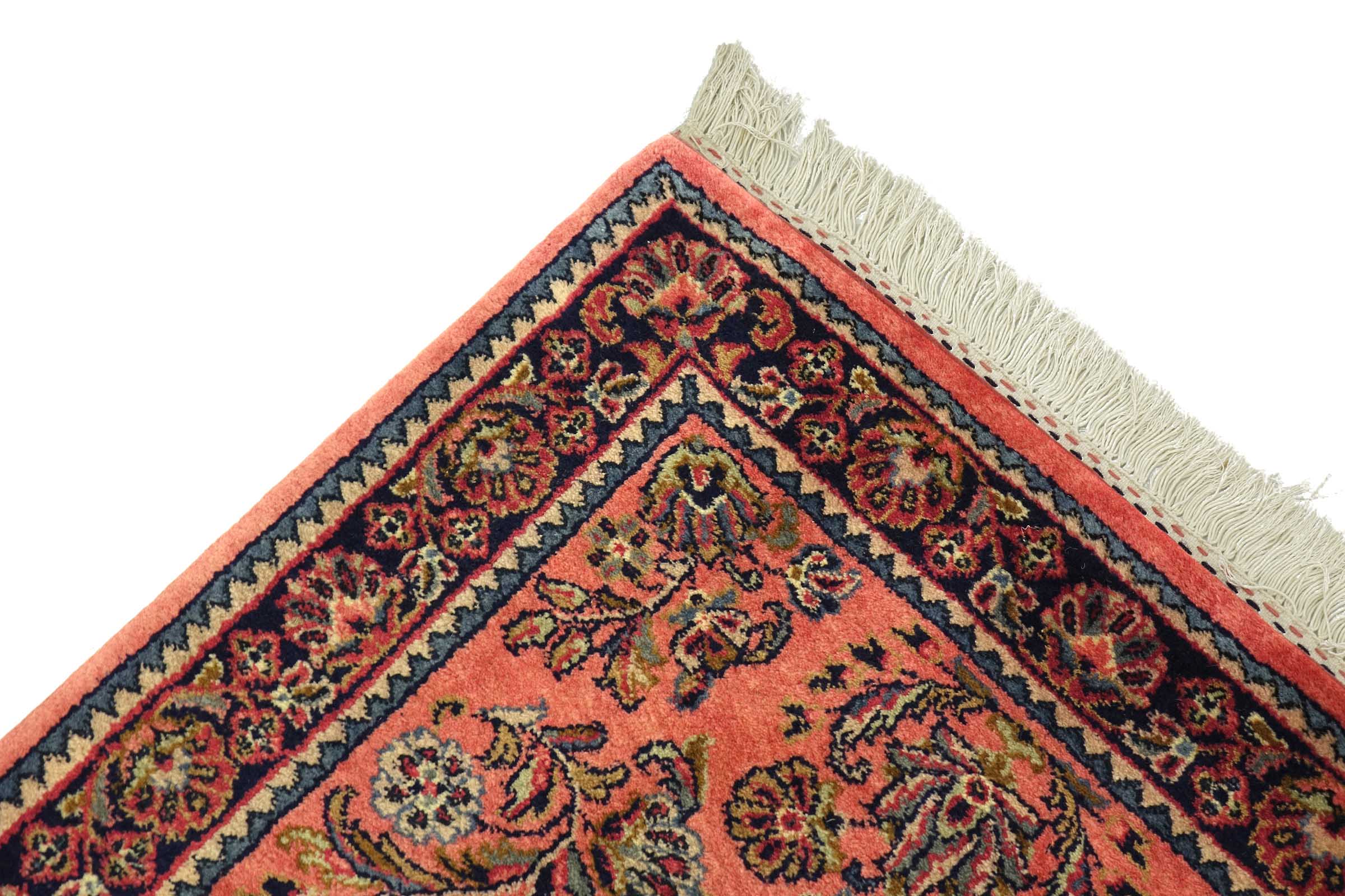 Sarough Teppich 70x140 Handgeknüpft Rosa Floral Wolle Kurzflor Rug