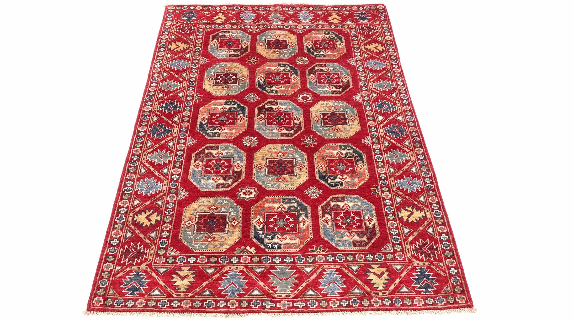 Afghan Kazak Elefantenfuß Teppich 120x180 Handgeknüpft Rot Durchgemustert Orient