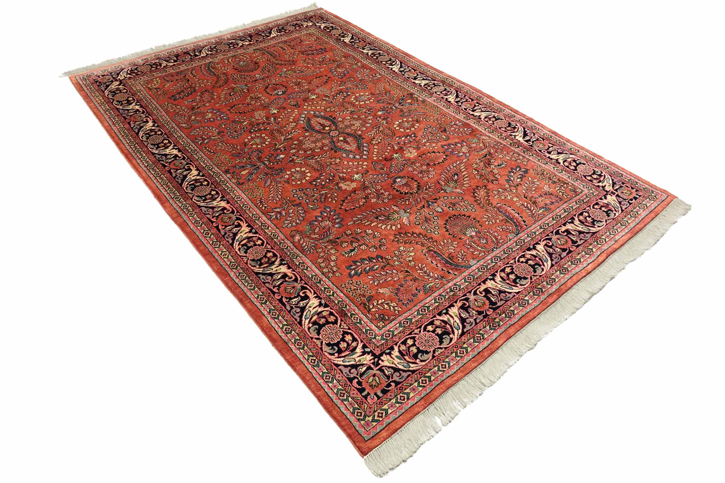Sarough Teppich 200x300 Handgeknüpft Rosa Floral Wolle Kurzflor Rug