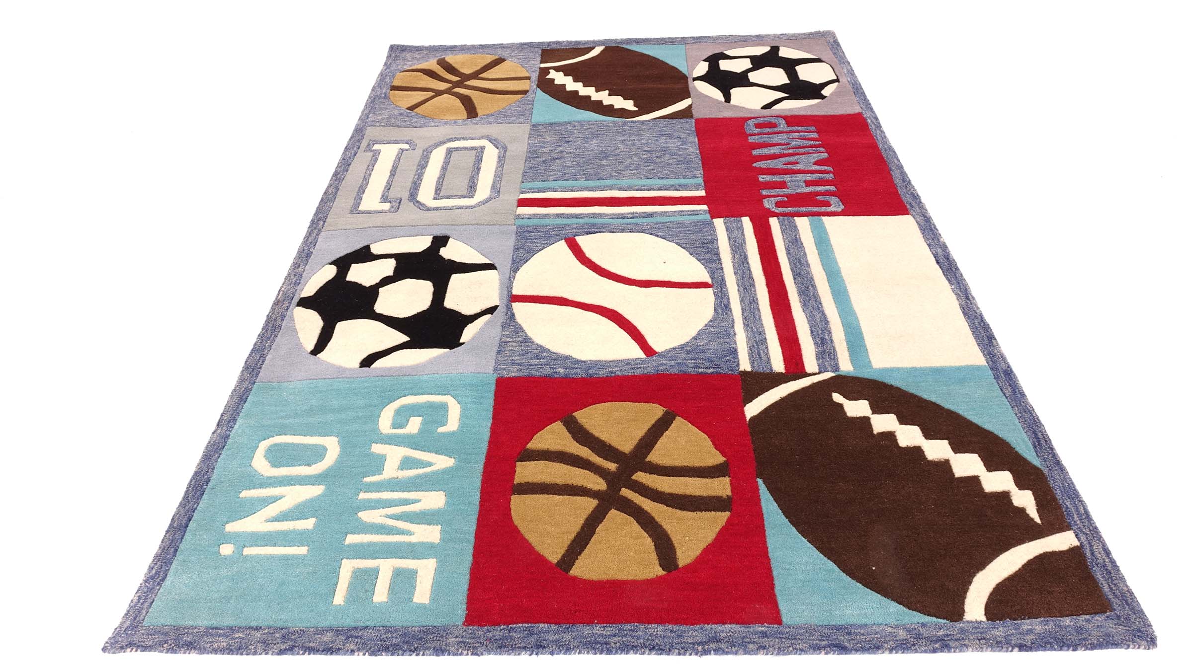 Wollteppich Sport 170x240 Blau Handarbeit Handtuft Modern