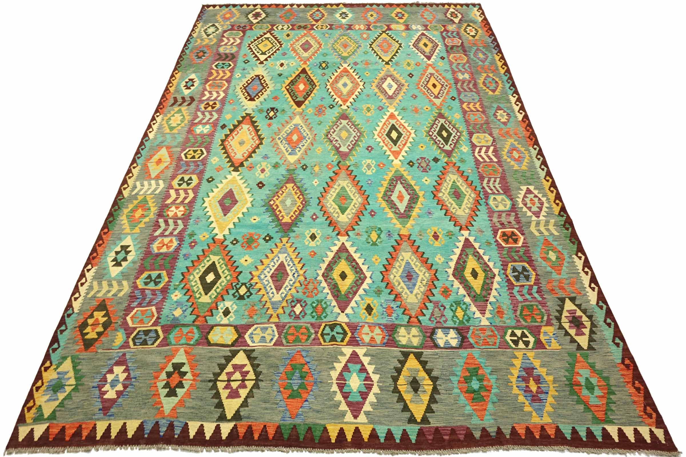 Afghan Maimana Kelim Bunt 393x303 Handgewebt Teppich 300x390 Türkis Geometrisch Orient