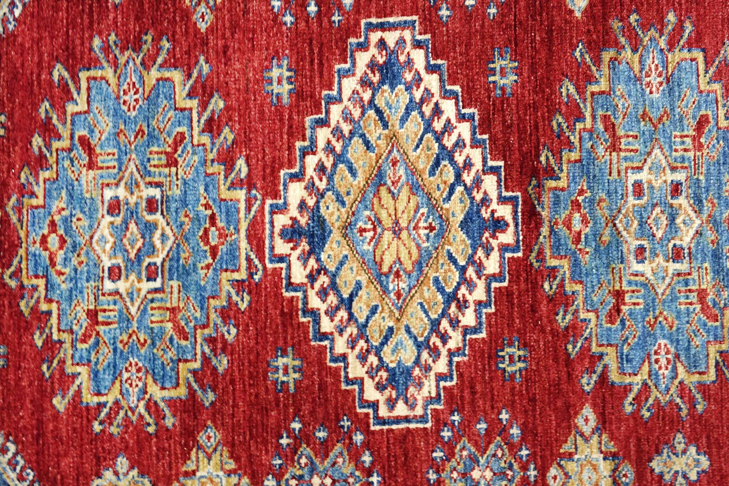 Afghan Feiner Kazak Teppich 250x300 Handgeknüpft Rot Geometrisch Orient Kurzflor