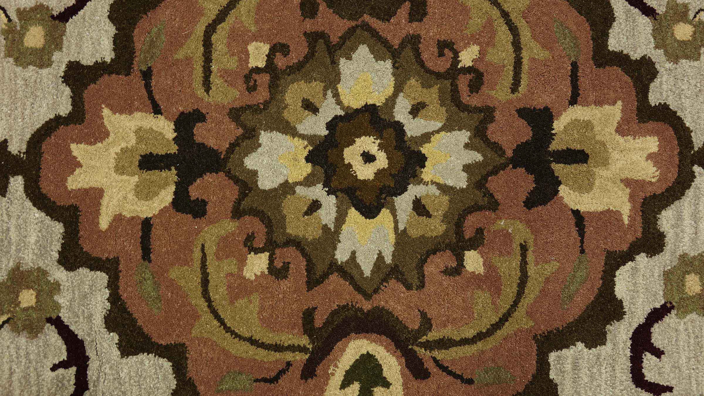 Handgefertigter Teppich 160x230 Beige Medaillon Handarbeit Handtuft Modern