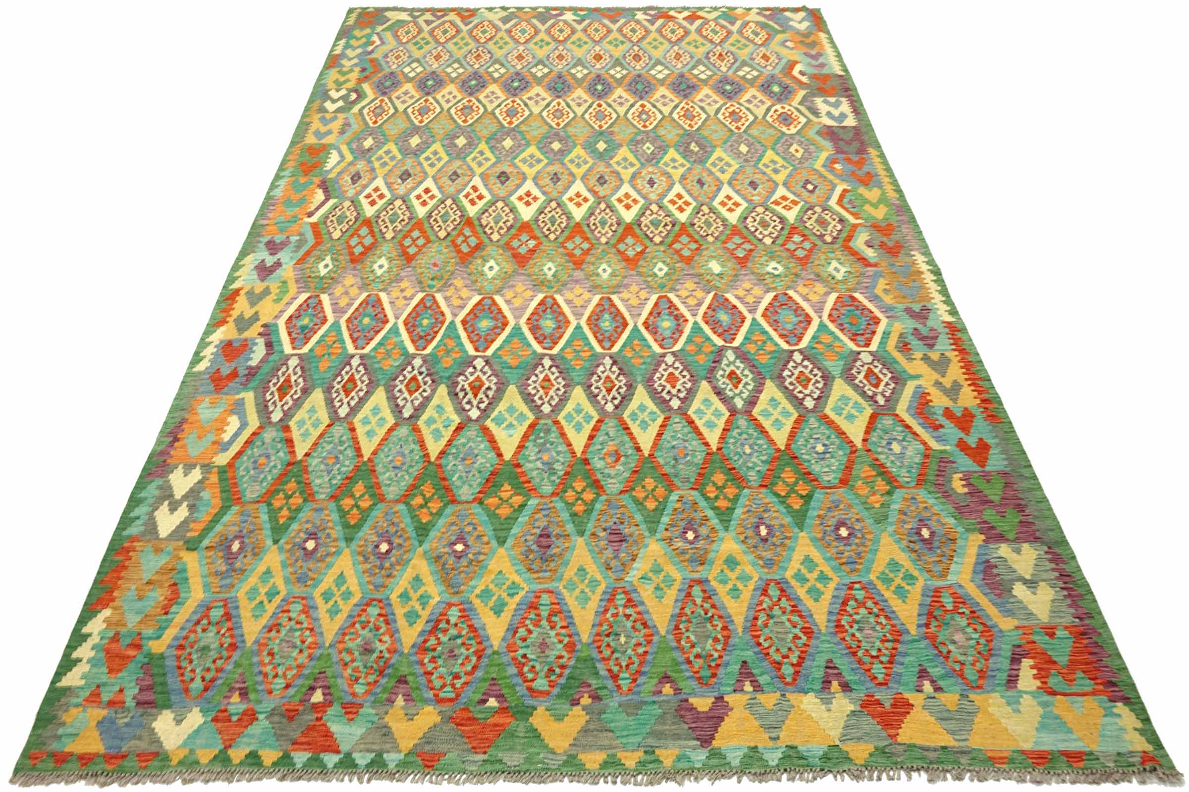 Afghan Maimana Kelim Bunt 250x350 Handgewebt Teppich Bunt Geometrisch Orient