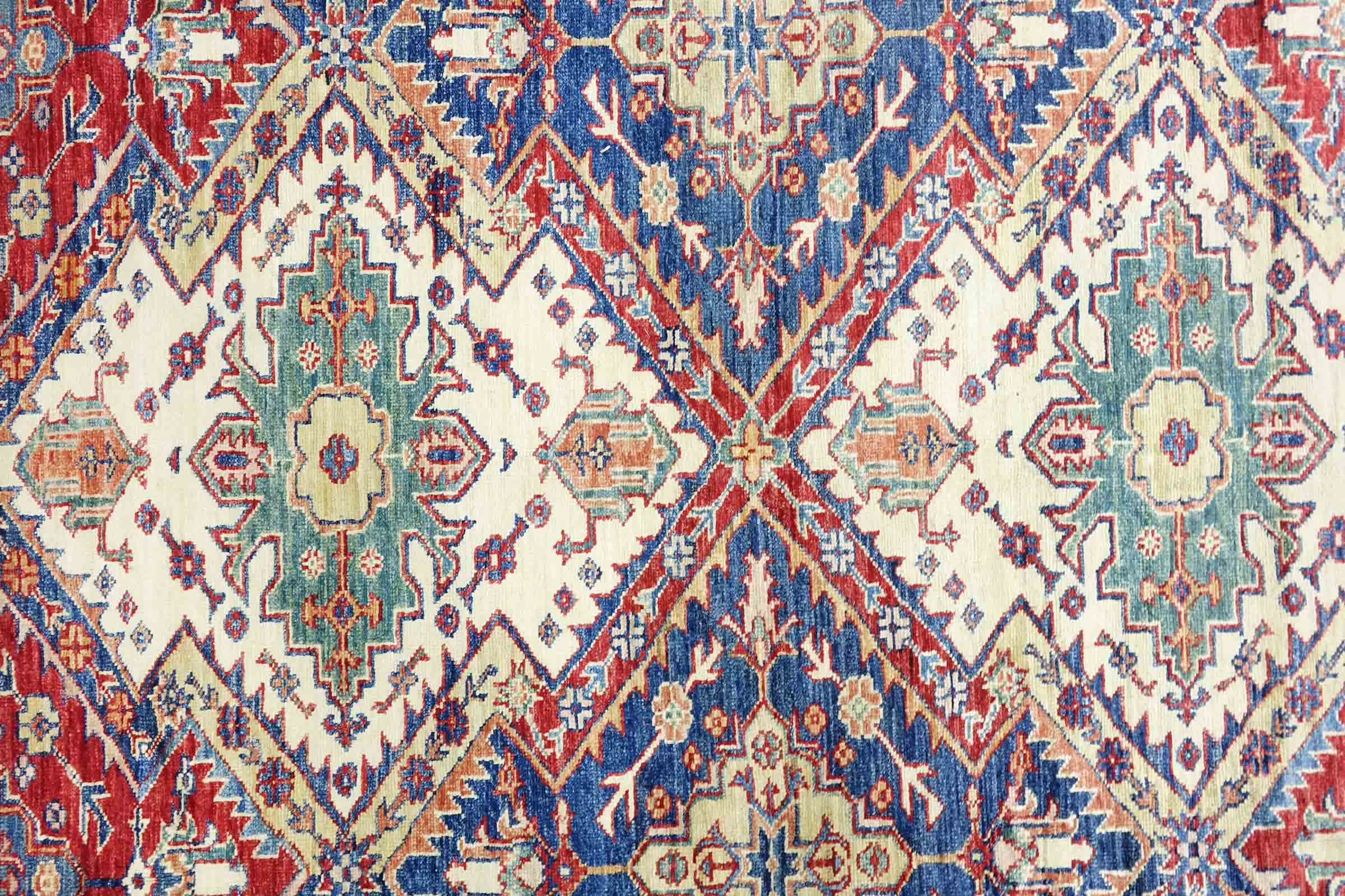 Afghan Feiner Kazak Teppich 240x340 Handgeknüpft Beige Geometrisch Orient Kurzflor