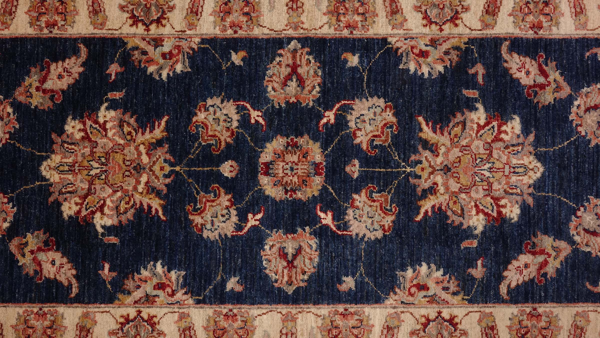 Chobi Ziegler Teppich 80x190 Handgeknüpft Blau Floral Orientalisch UNIKAT Kurzflor