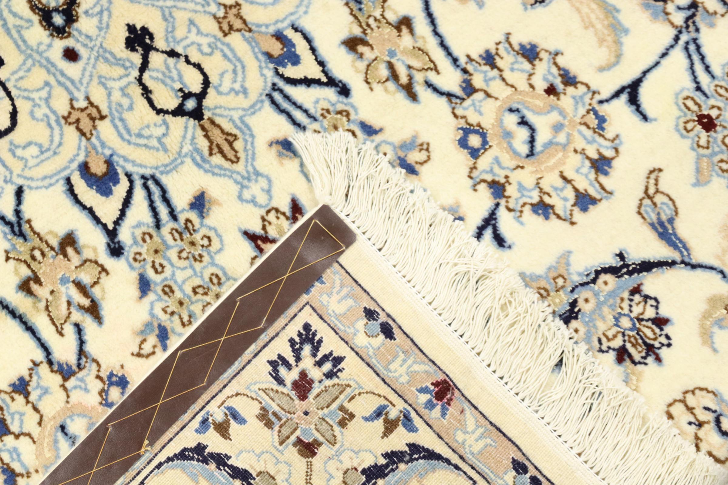 Perserteppich Nain 9LA 130x210 Handgeknüpft Weiß Floral Orientalisch UNIKAT Kurzflor