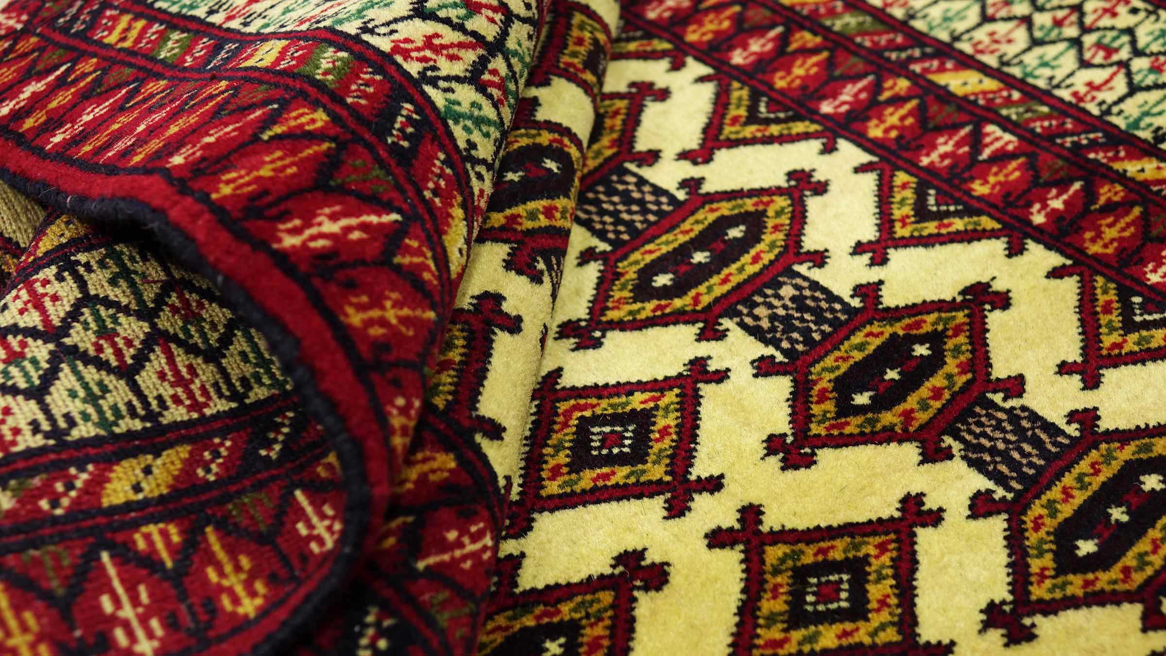 Afghan Teppich 100x130 Handgeknüpft Beige Geometrisch Orient Kurzflor Wohnzimmer