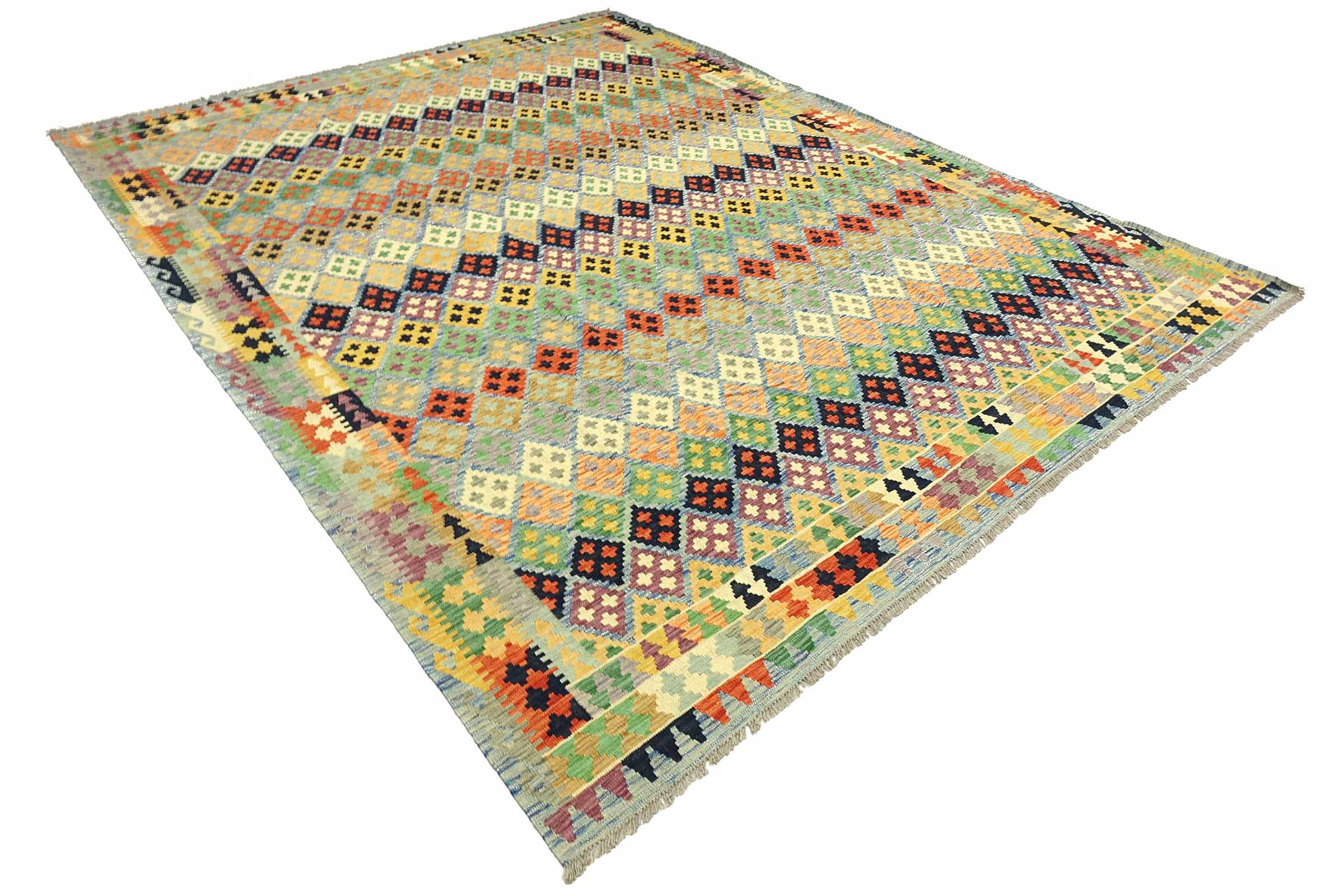 Afghan Maimana Kelim Bunt 250x350 Handgewebt Teppich Bunt Geometrisch Orient