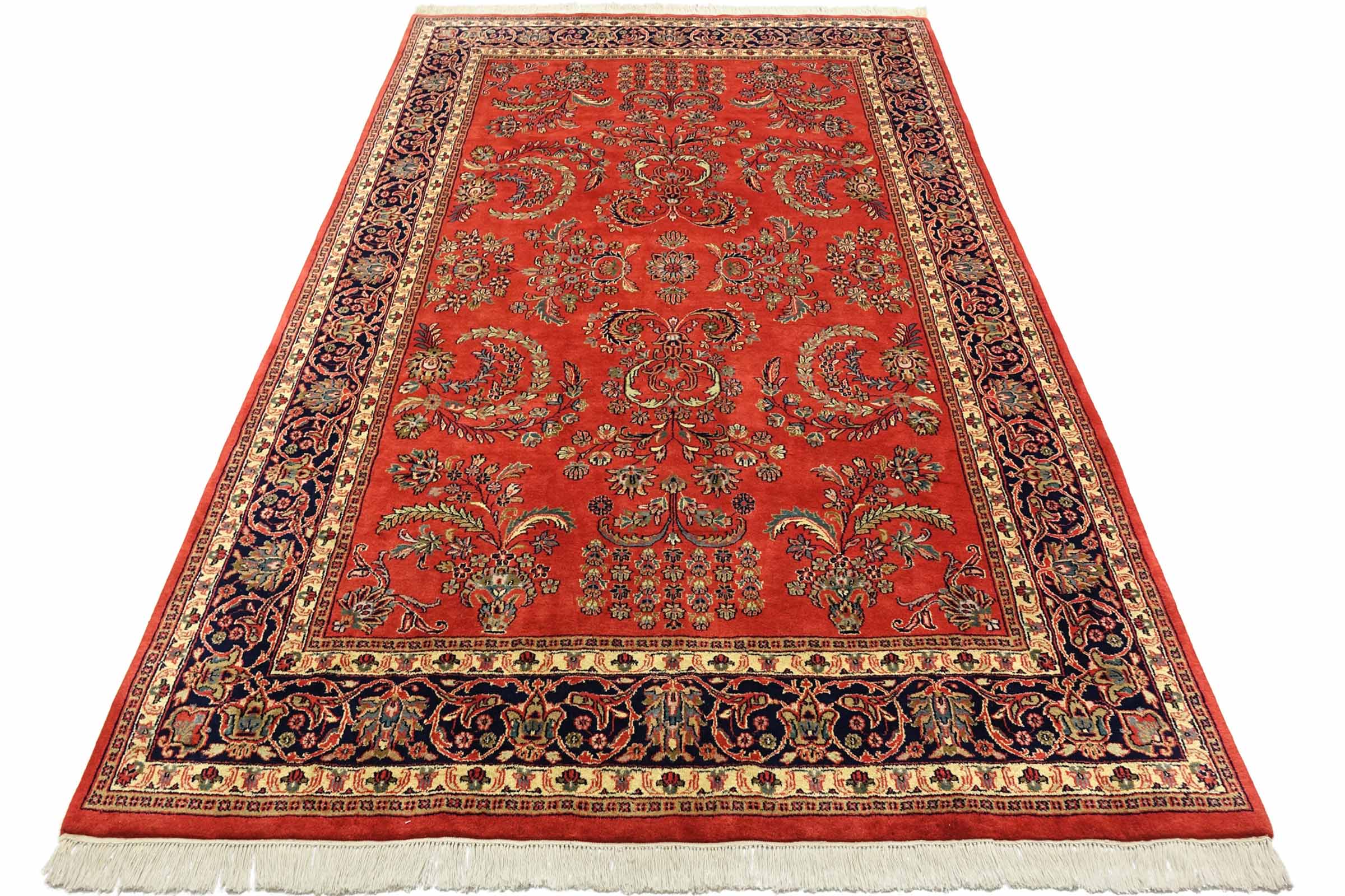 Sarough Teppich 200x300 Handgeknüpft Orange Floral Wolle Kurzflor Rug