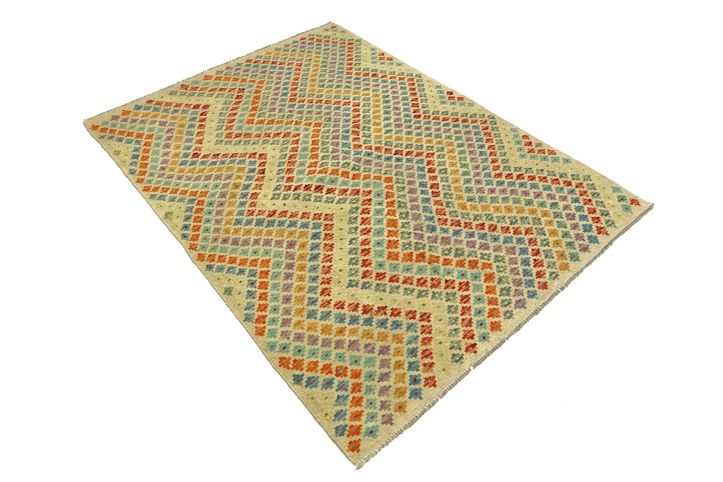 Afghan Maimana Kelim Bunt 160x200 Handgewebt Teppich Bunt Geometrisch Orient