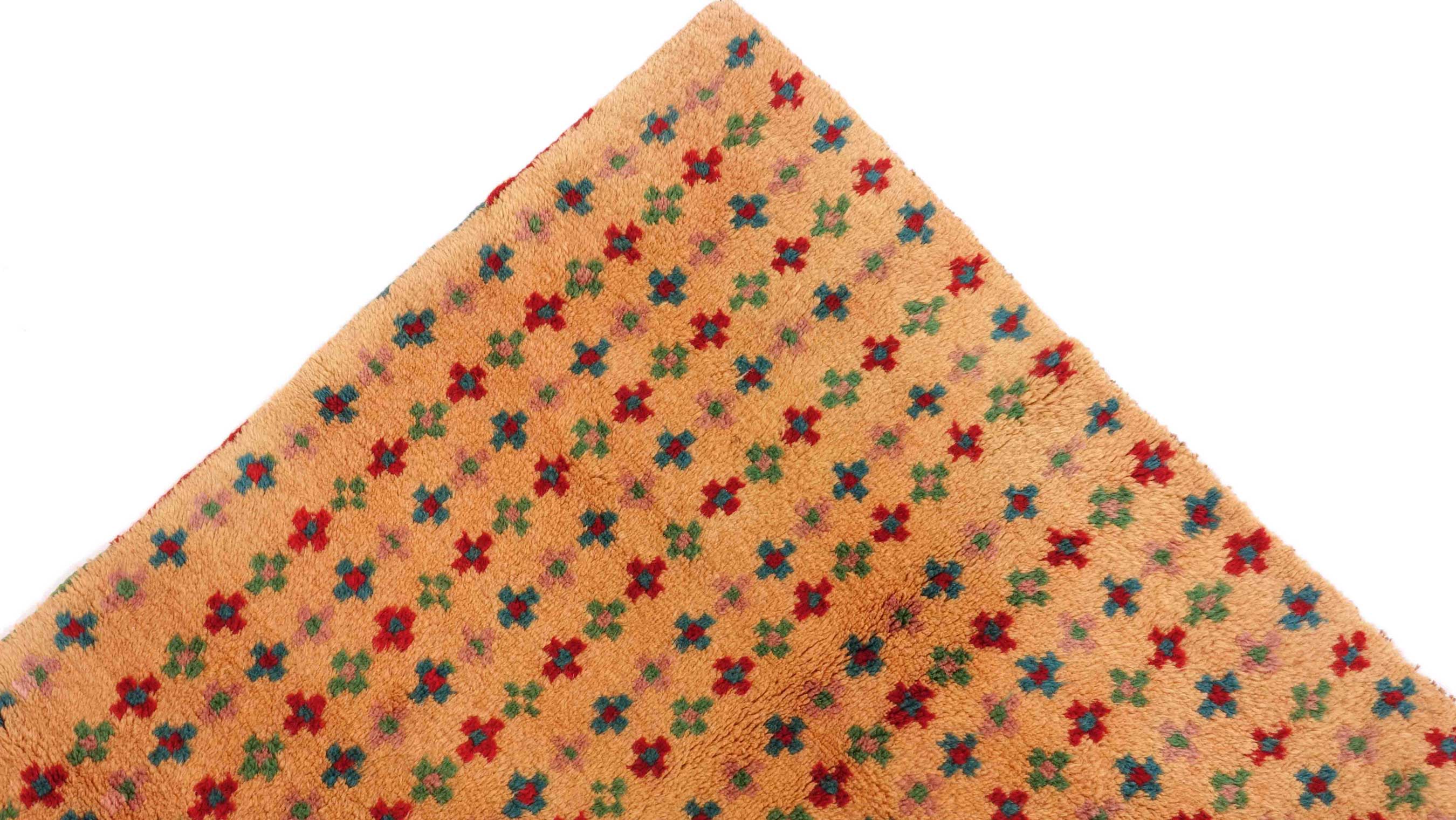 Gabbeh Teppich 120x180 Handgeknüpft Goldgelb Streifen Orientalisch UNIKAT Kurzflor