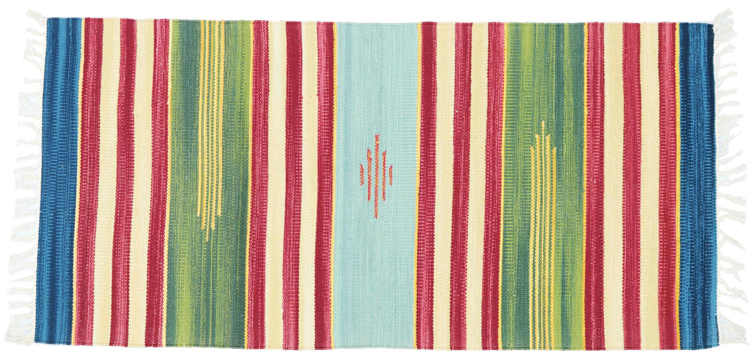 Knallbunter Kelim Teppich 60x120 Handgewebt Mehrfarbig Streifen Handarbeit Gewebt