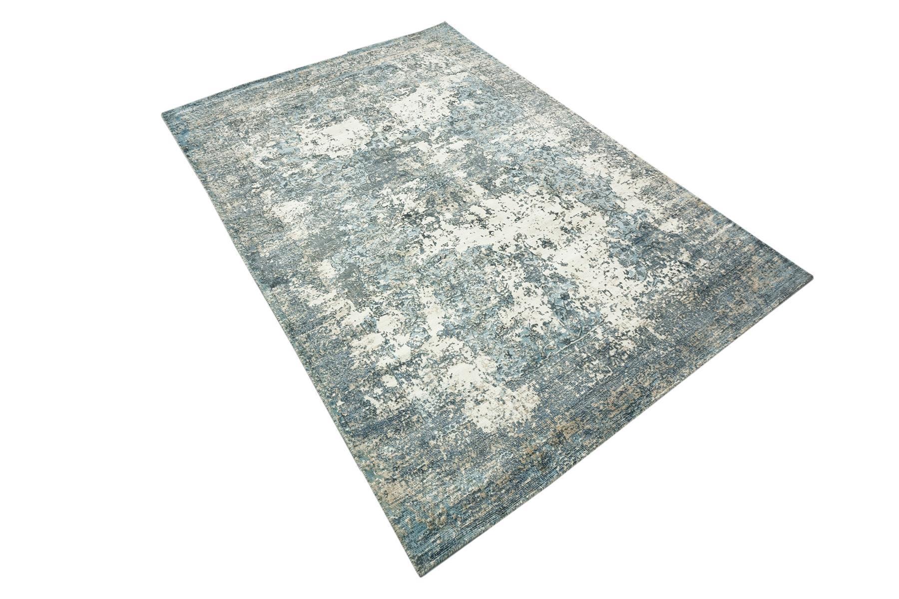 Handloom Vintage 170x240 250x300 250x350 Handgewebt Teppich Blau Abstrakt Handarbeit