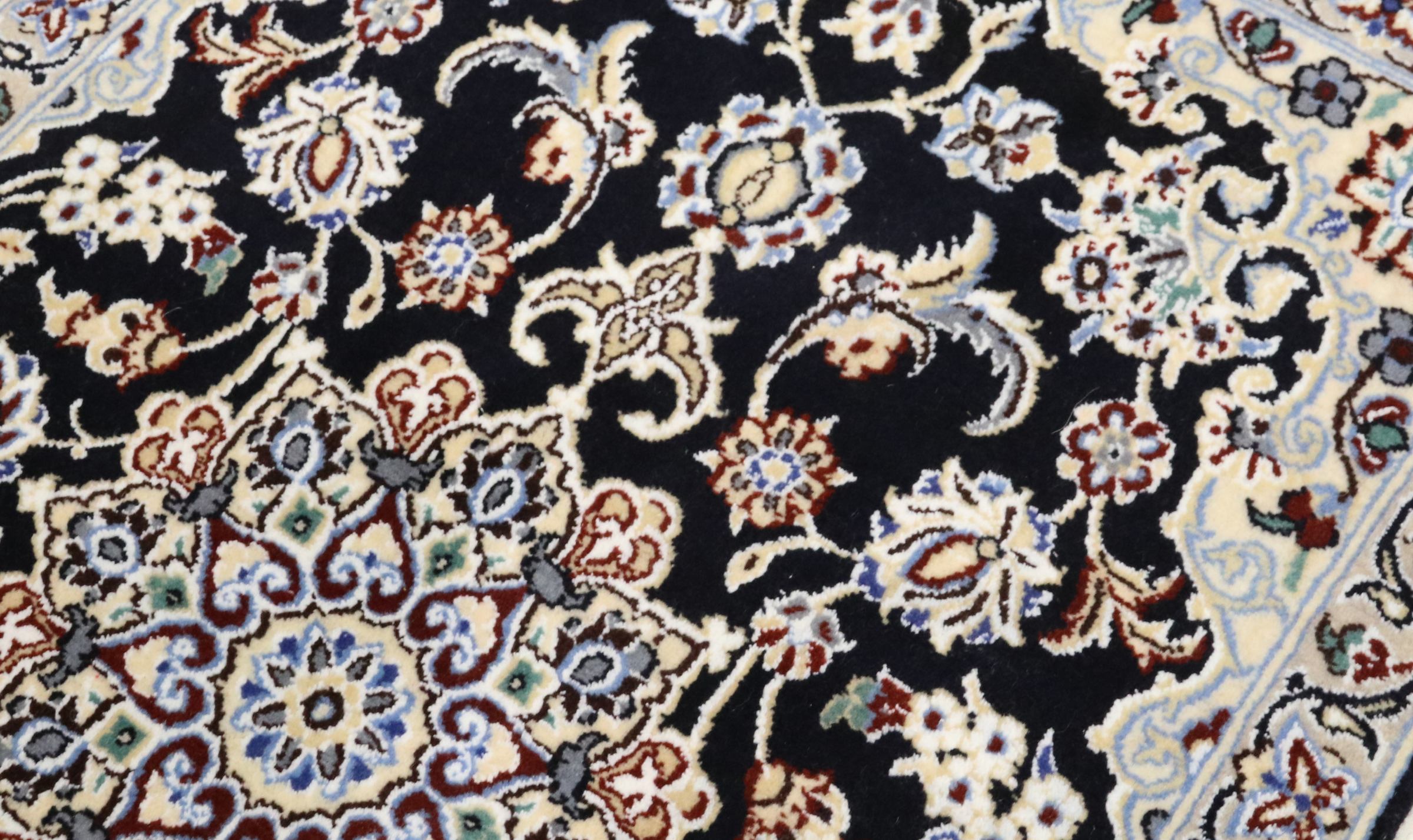 Perserteppich Nain 9LA 60x90 Handgeknüpft Dunkelblau Floral Orientalisch UNIKAT