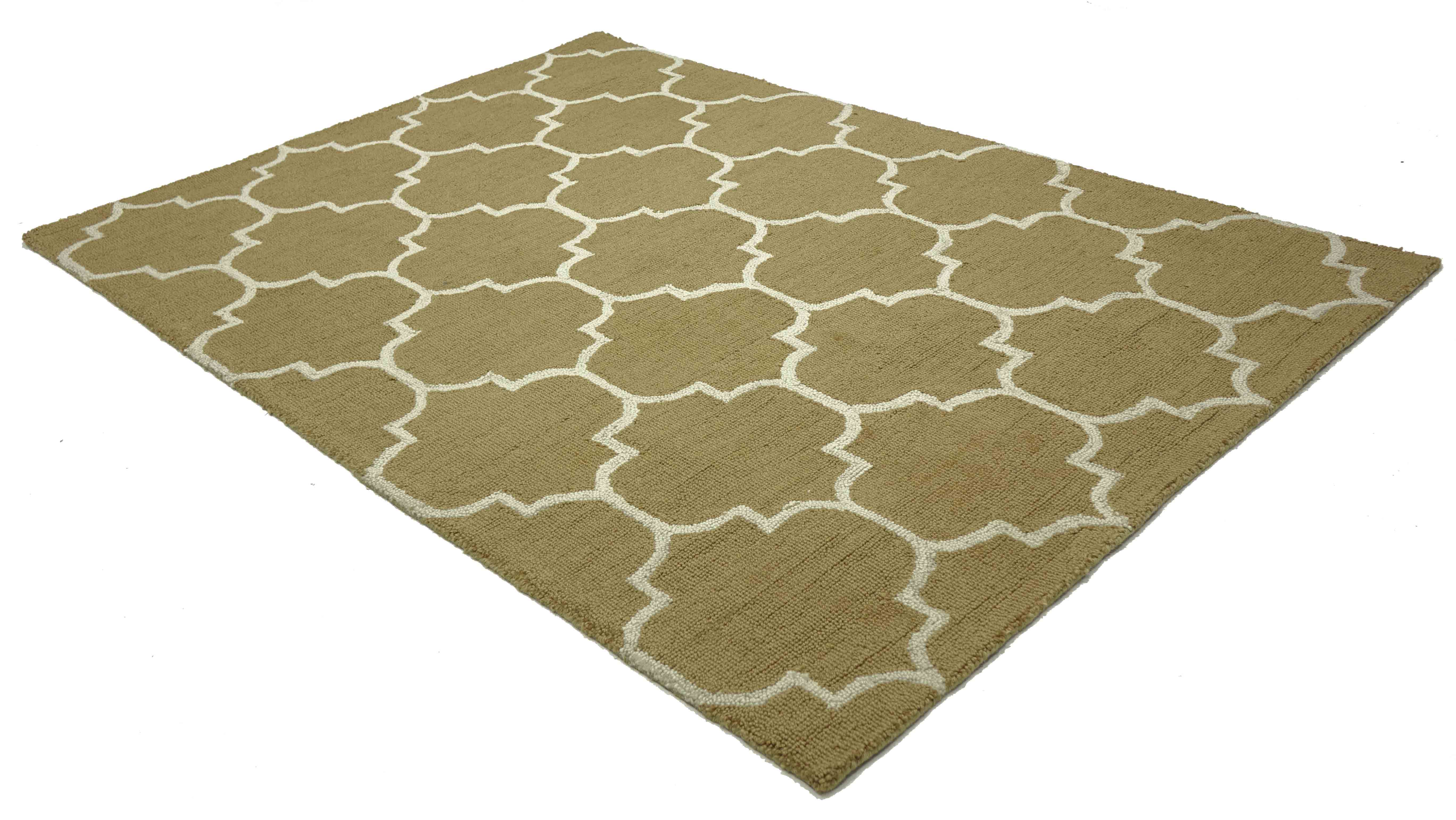 Handgefertigter moderner Wollteppich 160x230 Beige Ornamente Handarbeit Handtuft