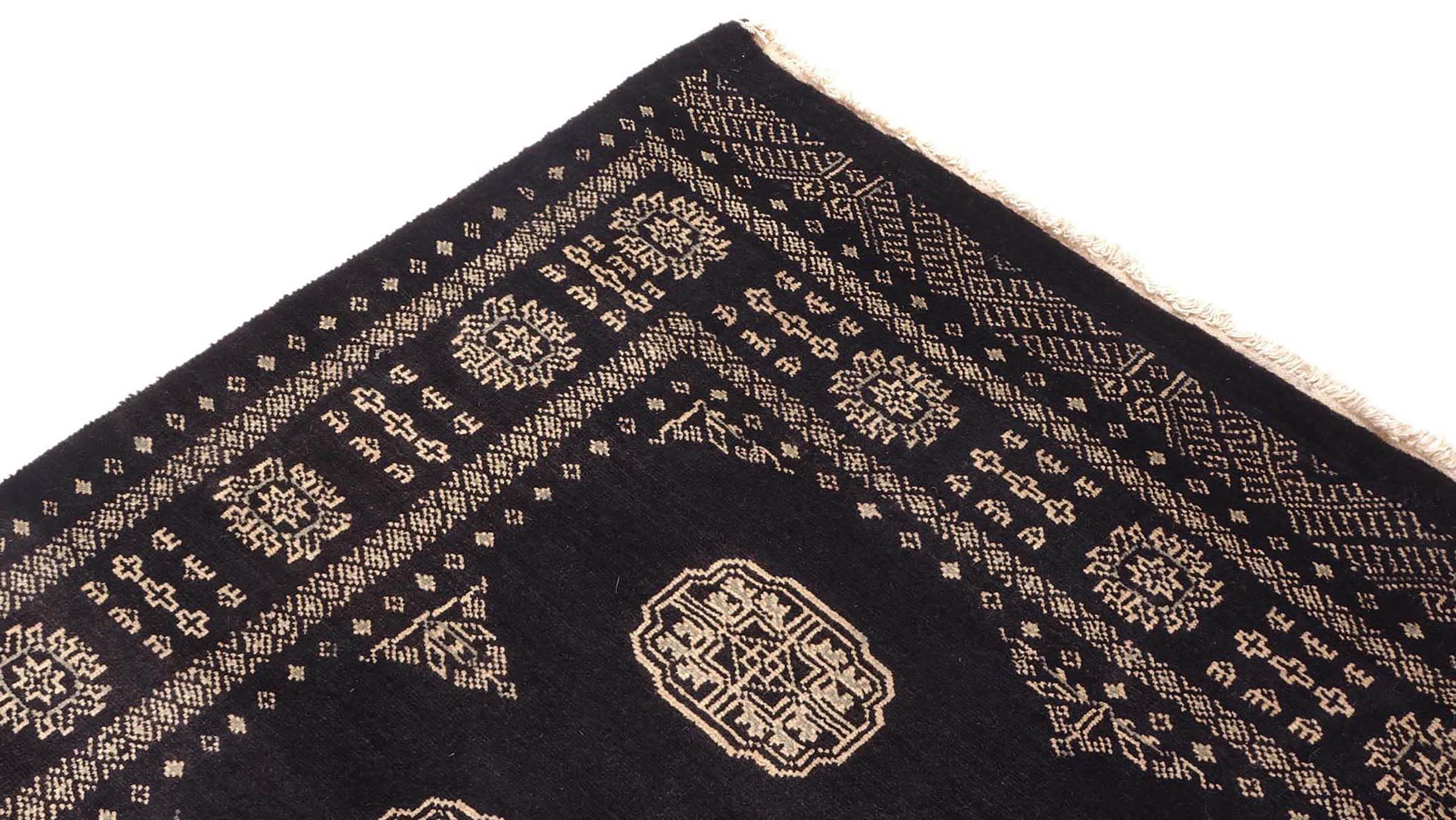 Pakistan Buchara 3ply Teppich 140x200 Handgeknüpft Schwarz Geometrisch Orient Kurzflor