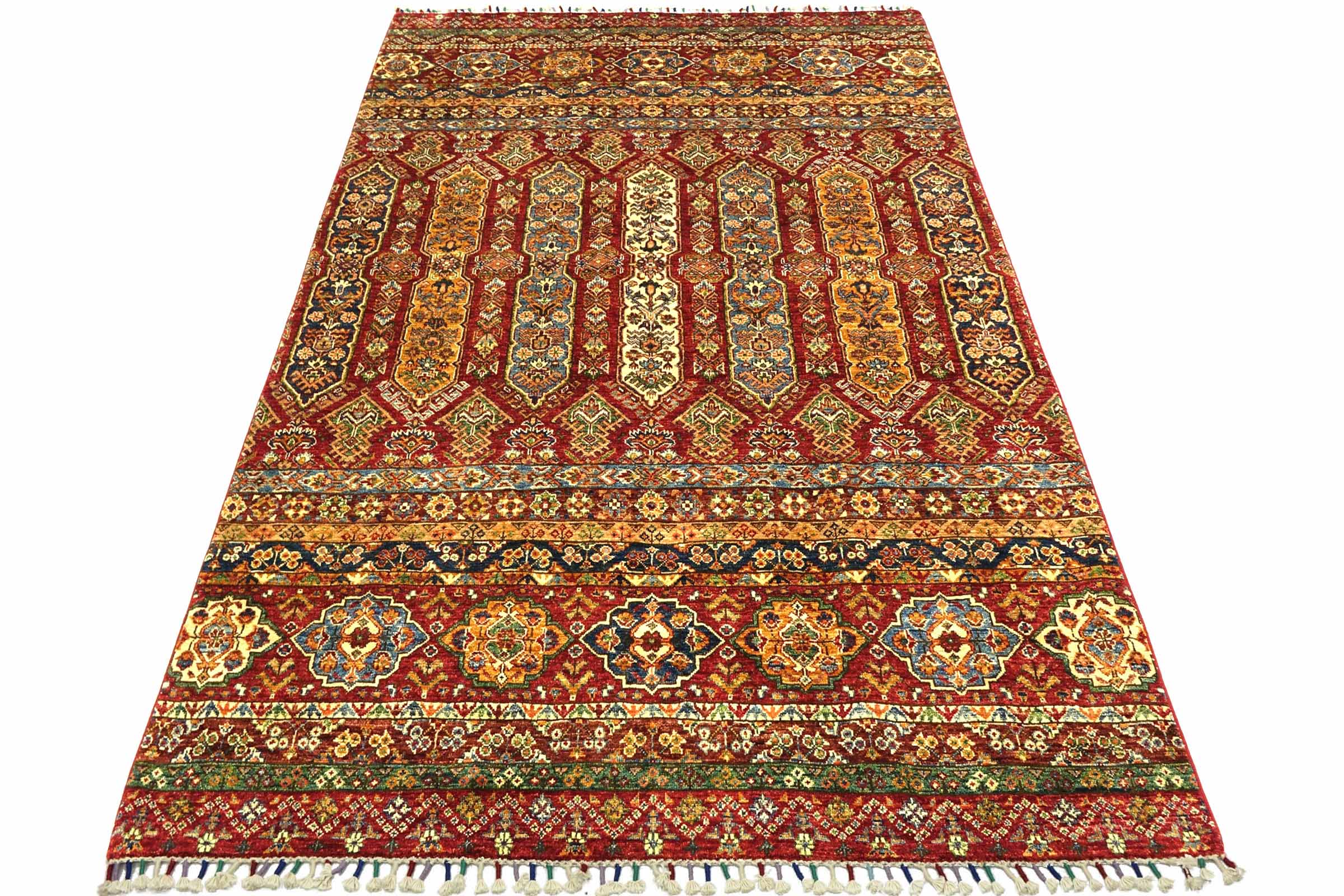 Afghan Khorjin Shaal 170x250 Handgeknüpft Orientteppich Rot Streifen Wolle