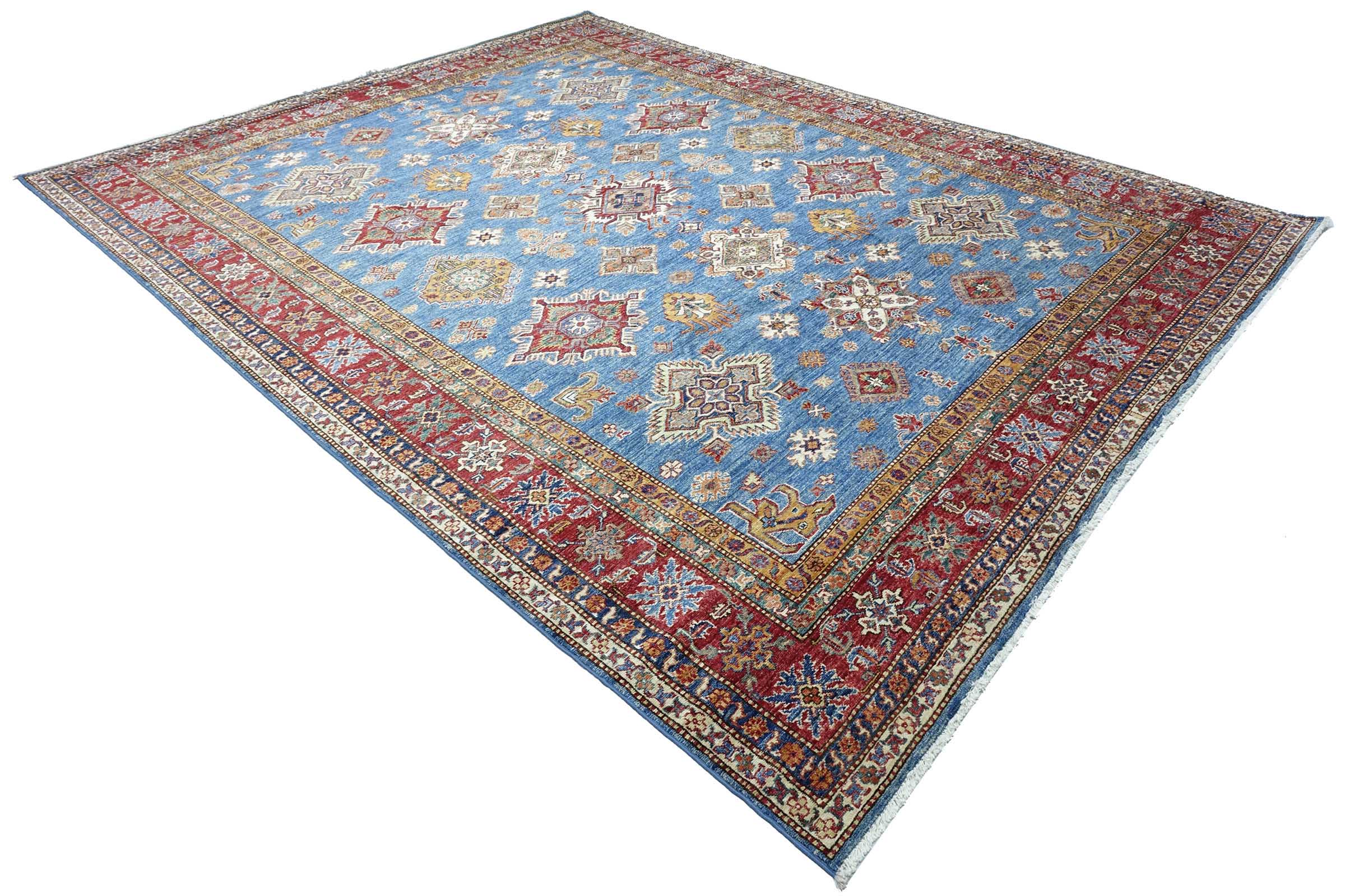 Afghan Feiner Kazak Teppich 250x300 Handgeknüpft Blau Geometrisch Orient Kurzflor