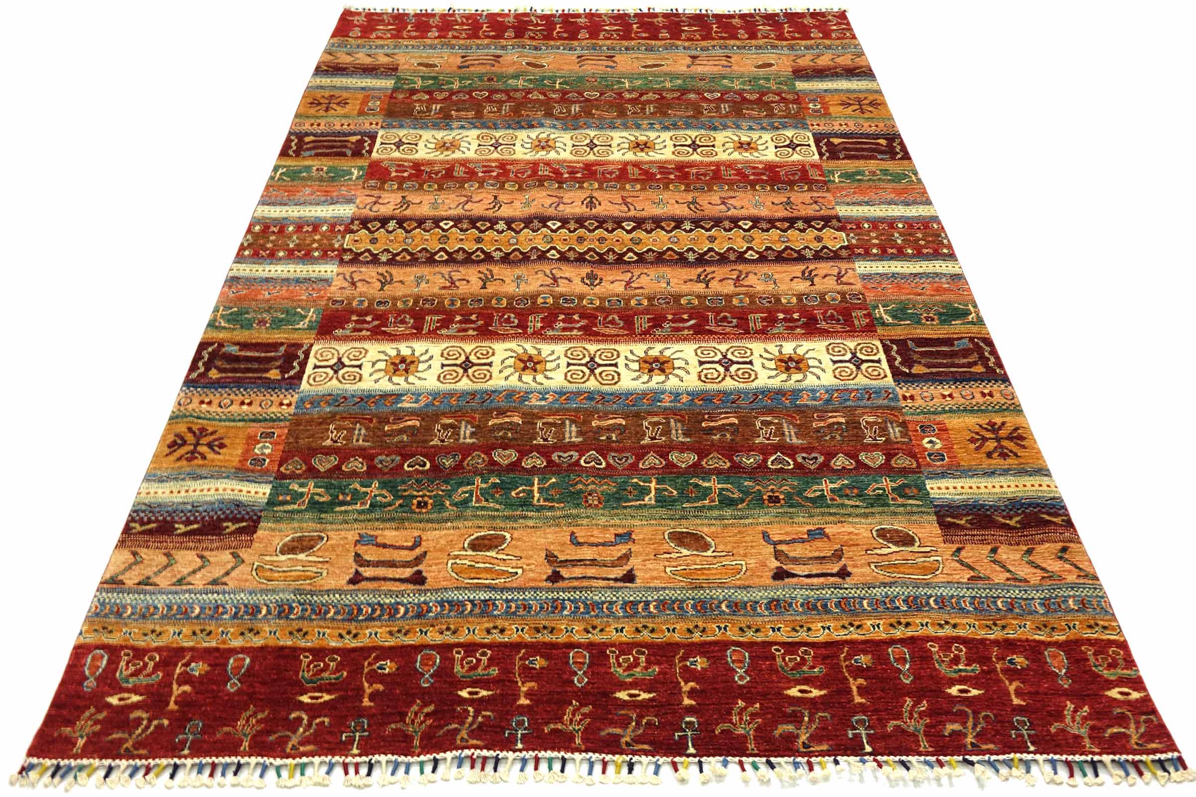 Afghan Khorjin Shaal 200x300 Handgeknüpft Orientteppich Rot Bildmotive Wolle