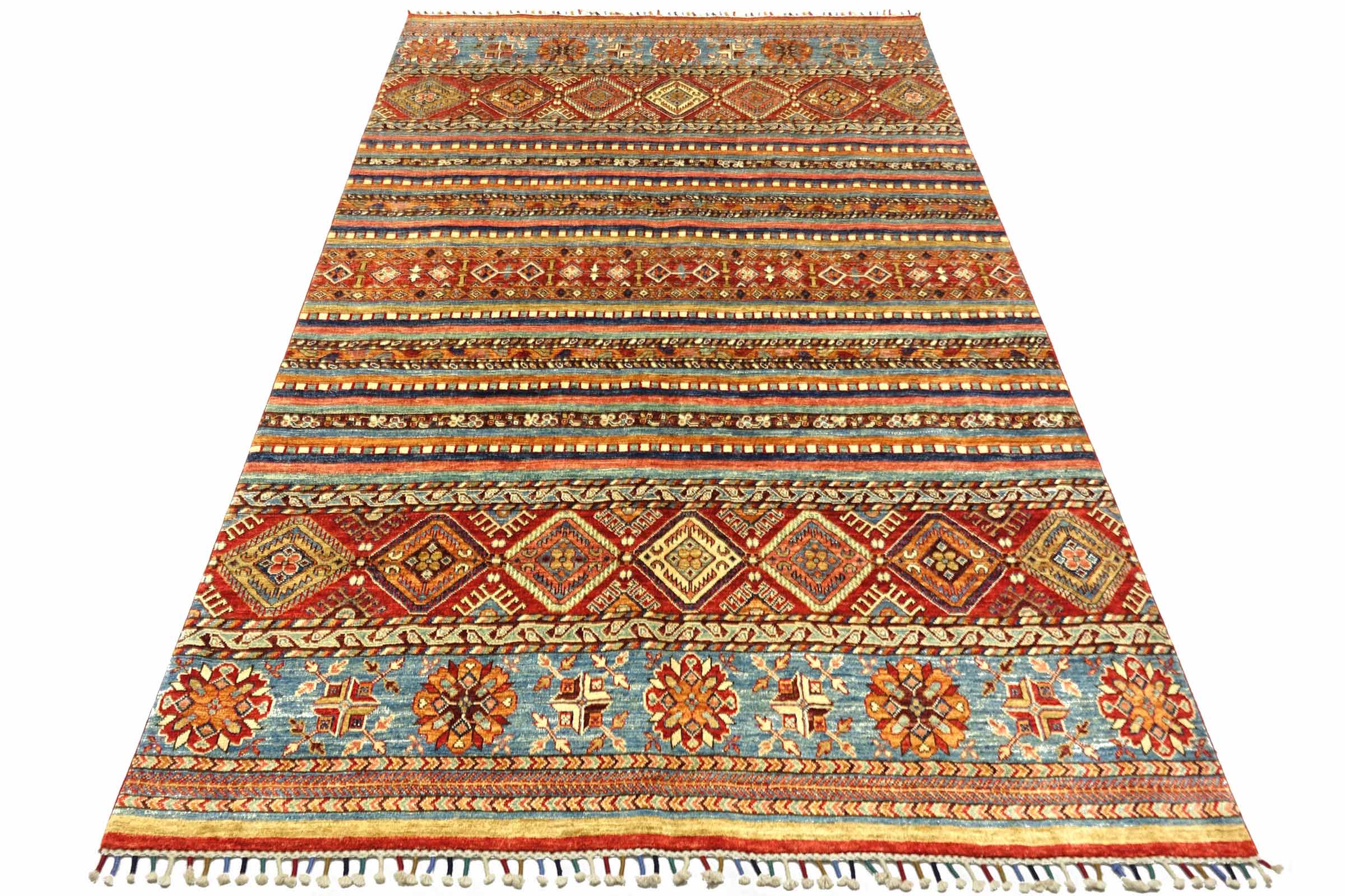 Afghan Khorjin Shaal 180x260 Handgeknüpft Orientteppich Rot Streifen Wolle