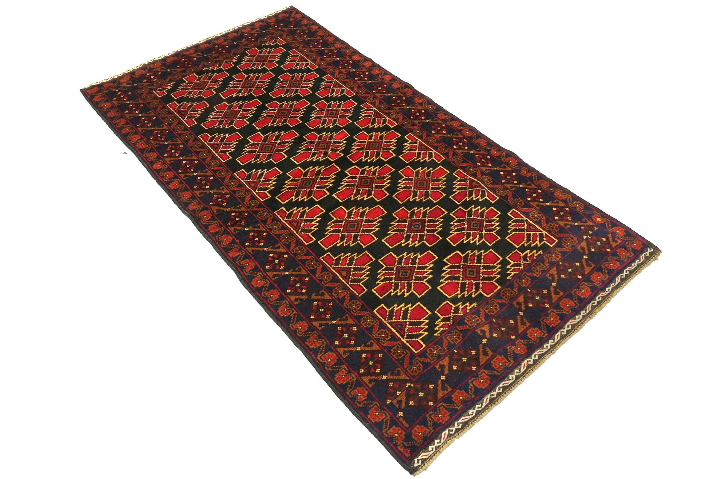 Afghan Belutsch Baluch 100x190 Handgeknüpft Orientteppich Schwarz