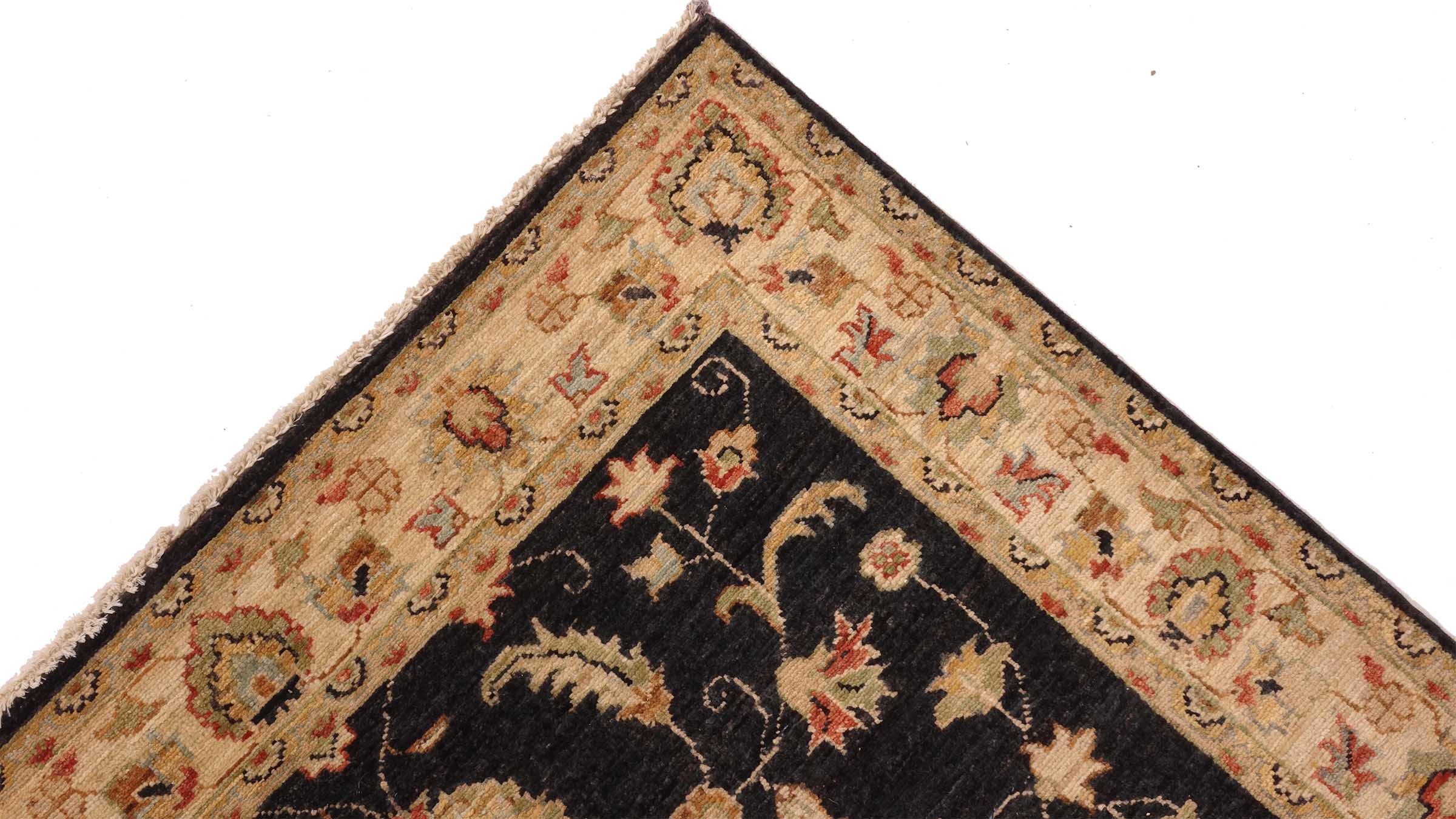 Chobi Ziegler Teppich 100x100 Handgeknüpft Quadratisch Beige Floral Orientalisch UNIKAT