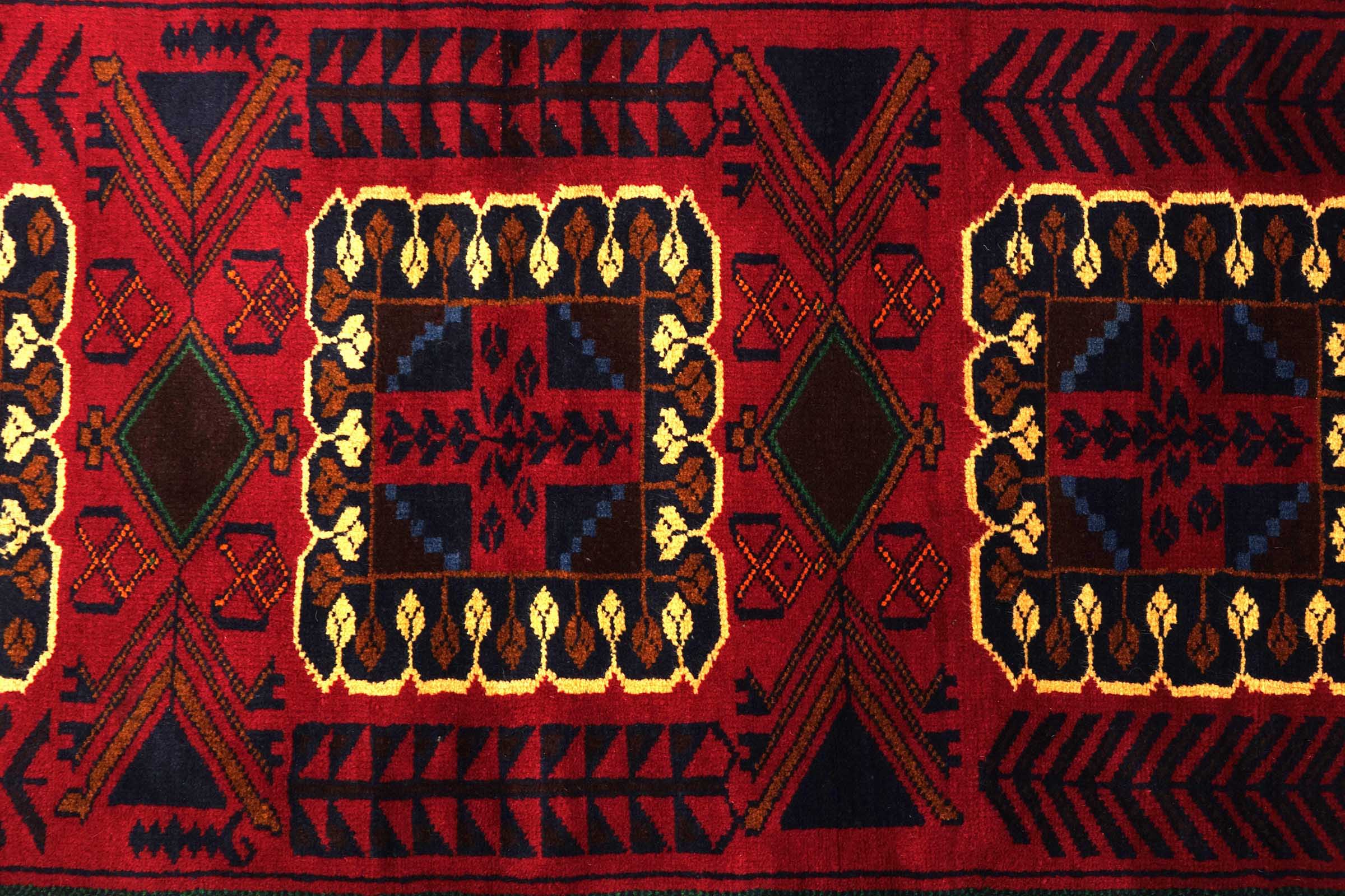 Afghan Belutsch Baluch 110x200 Handgeknüpft Orientteppich Rot Geometrisch Wolle