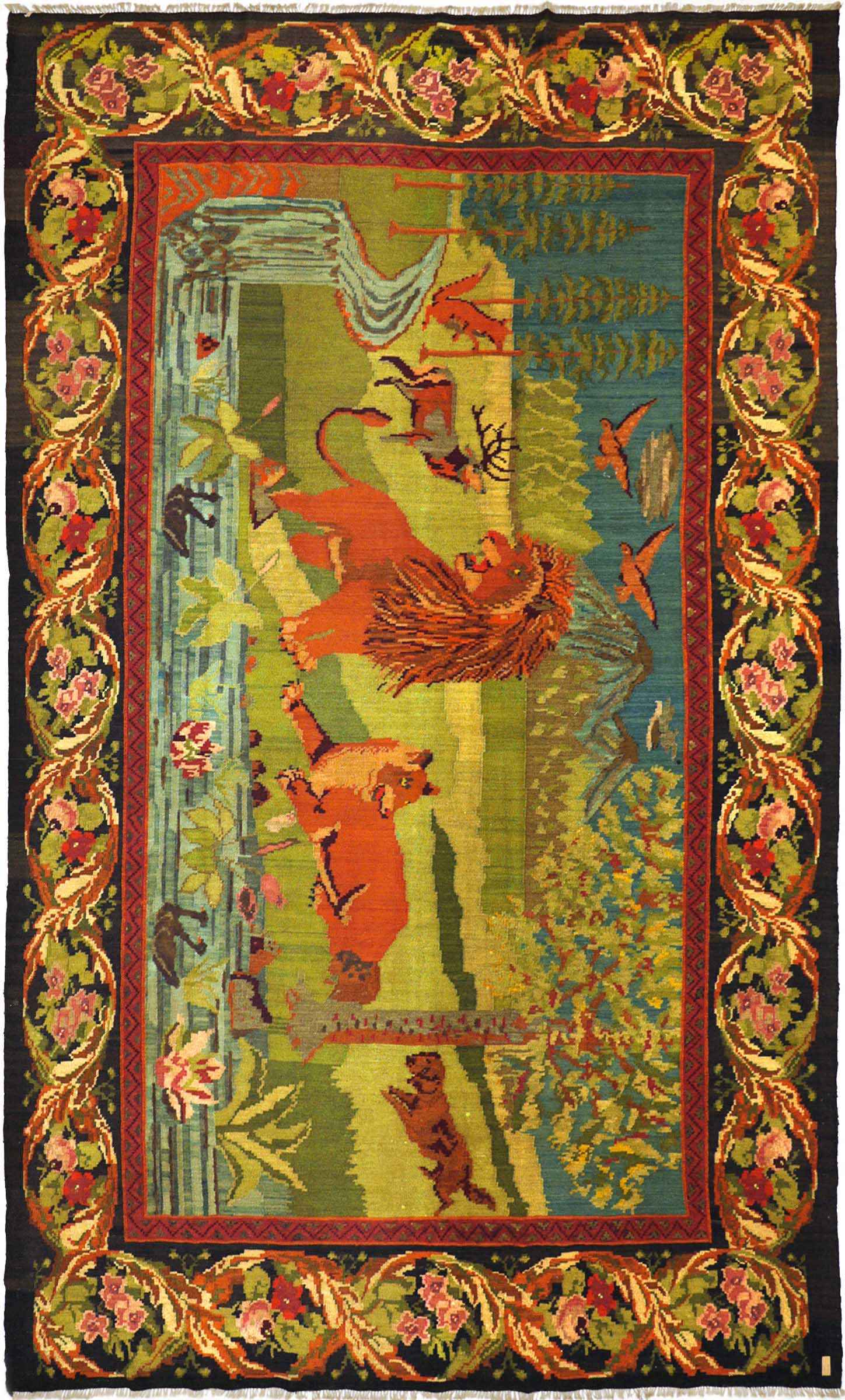 Moldawien Kelim Löwe 240x340 Handgewebt Teppich Bunt Tiermotive Orient Wolle