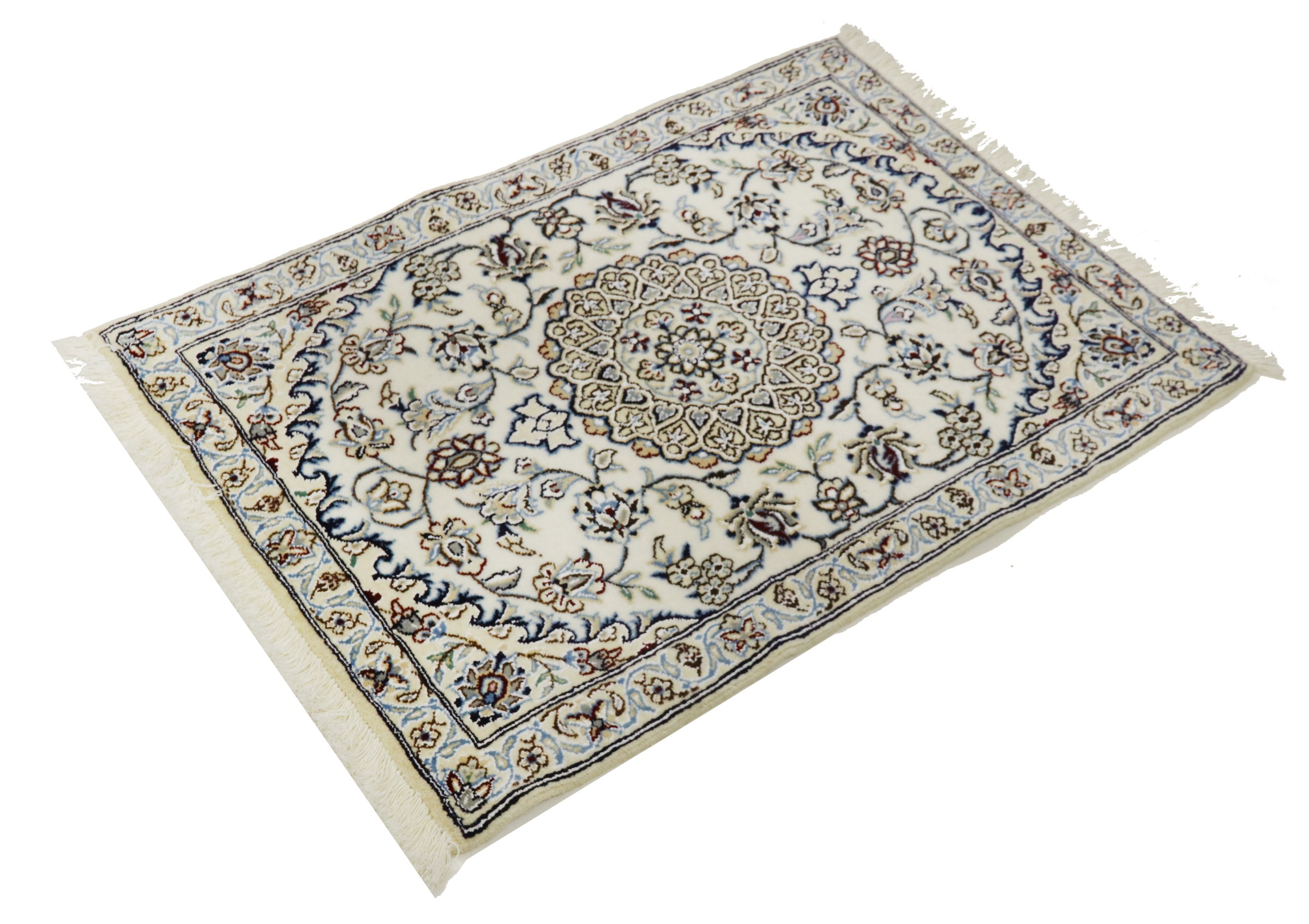 Persian carpet Nain 9LA 60x90 hand-knotted white medallion oriental UNIKAT short pile