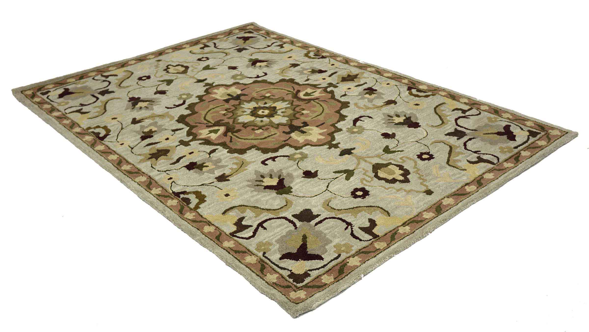 Handgefertigter Teppich 160x230 Beige Medaillon Handarbeit Handtuft Modern