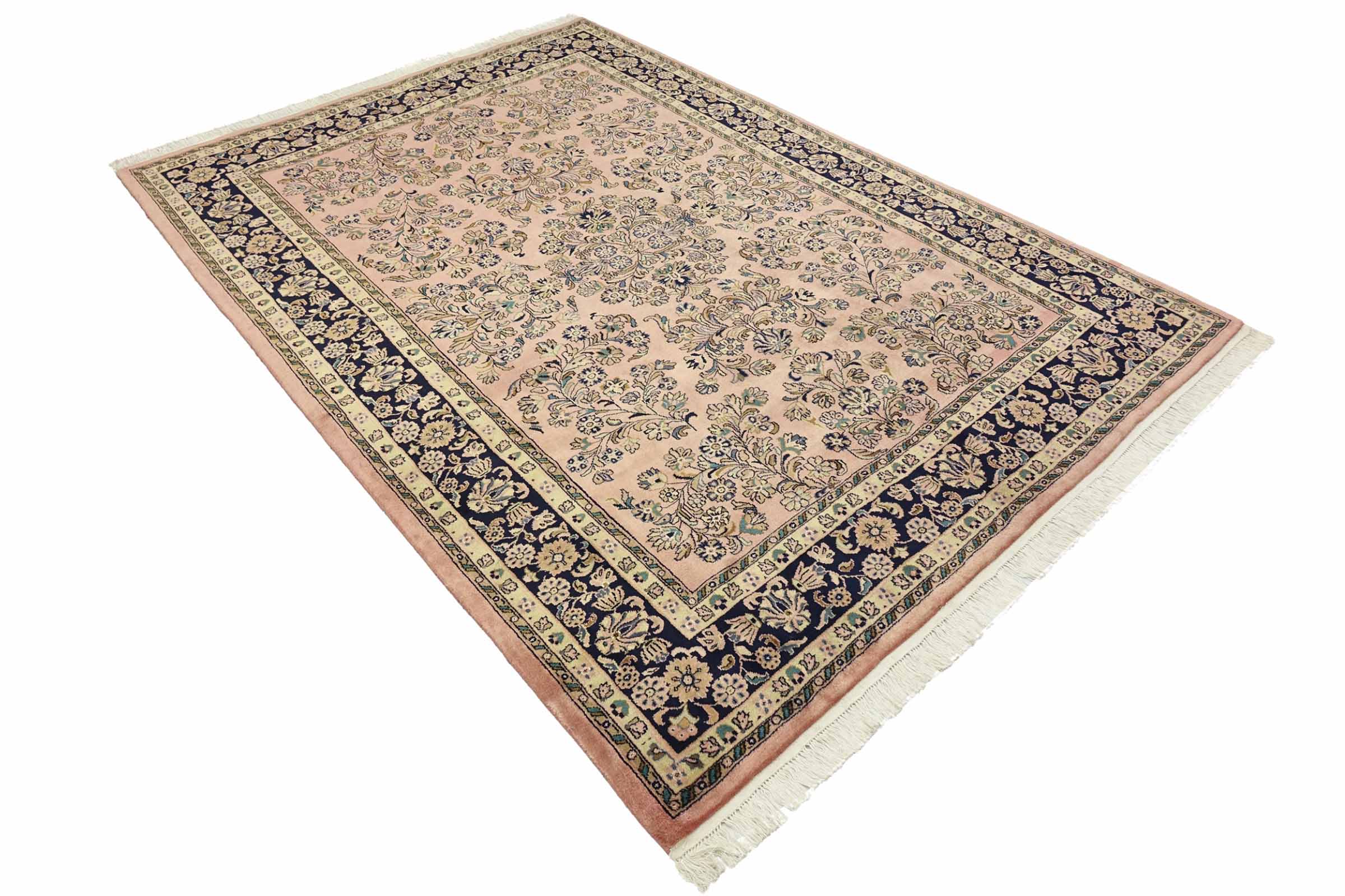 Sarough Teppich 200x300 Handgeknüpft Rosa Floral Wolle Kurzflor Rug