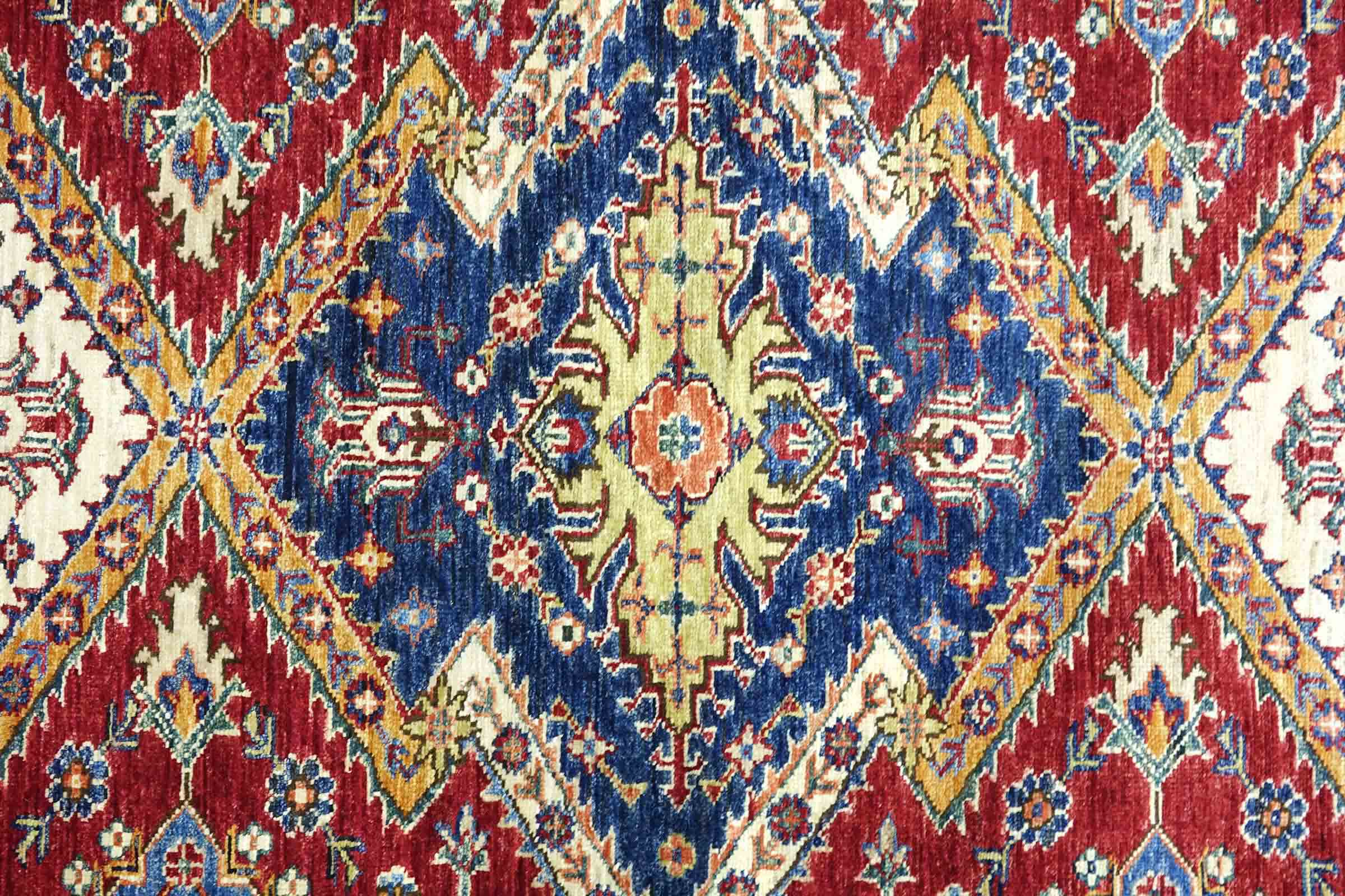 Afghan Feiner Kazak Teppich 250x300 Handgeknüpft Blau Geometrisch Orient Kurzflor