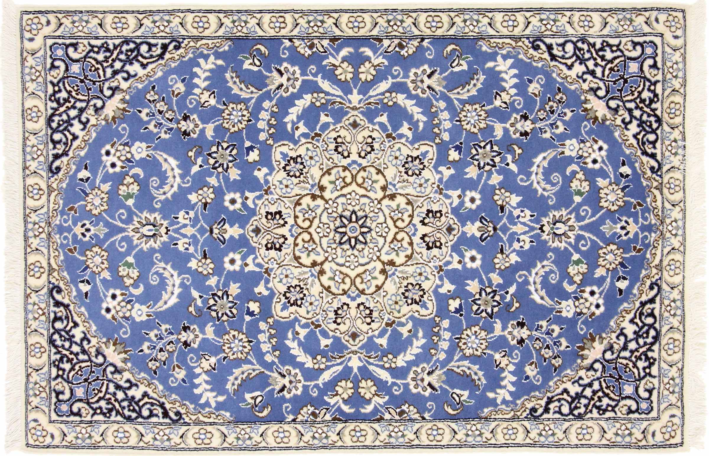 Perserteppich Nain 9LA 90x140 Handgeknüpft Blau Medaillon Orientalisch UNIKAT Kurzflor