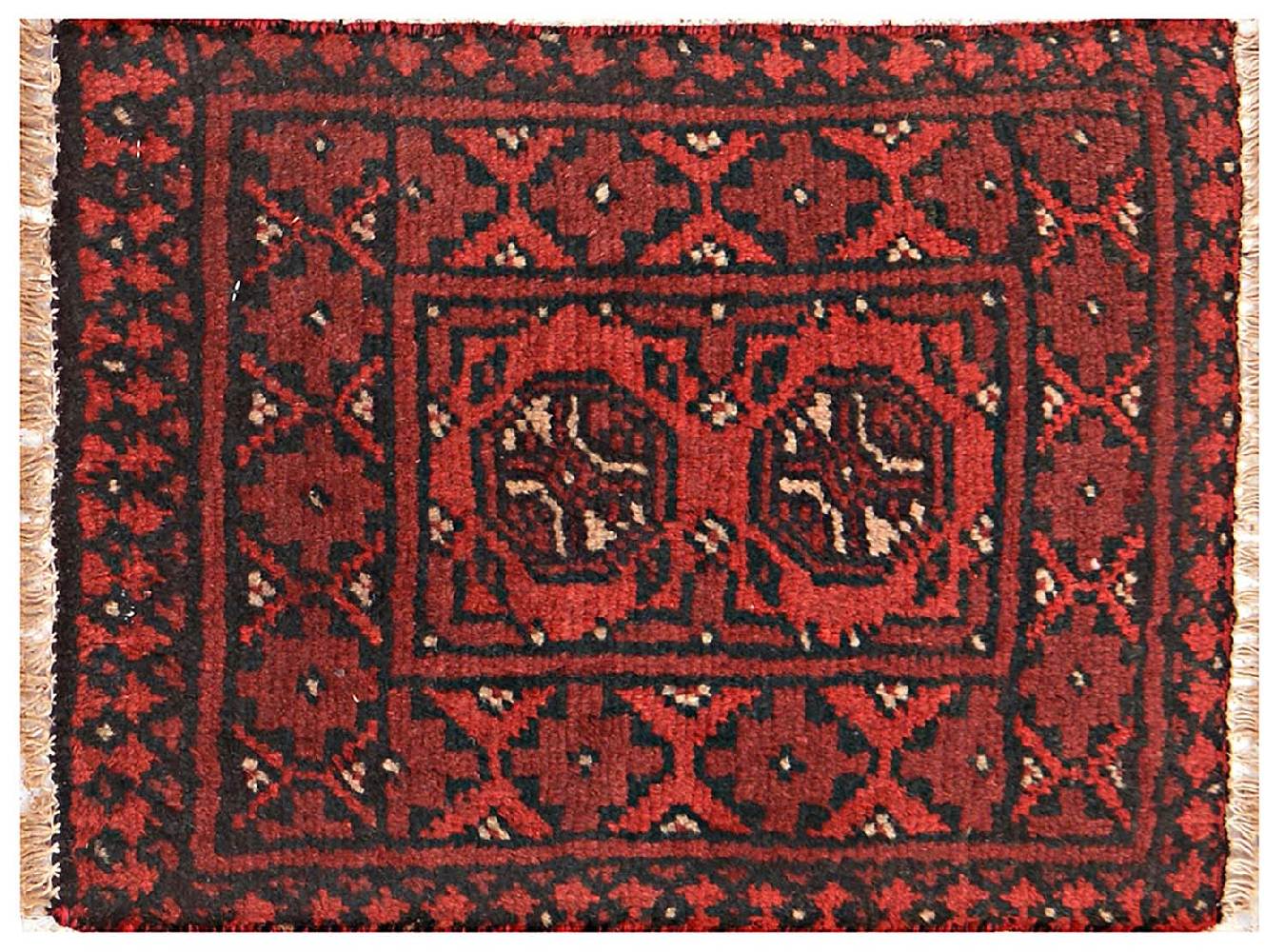 Afghan Aqcha Poshti Teppich 40x60 Handgeknüpft Rot Geometrisch Orient Kurzflor