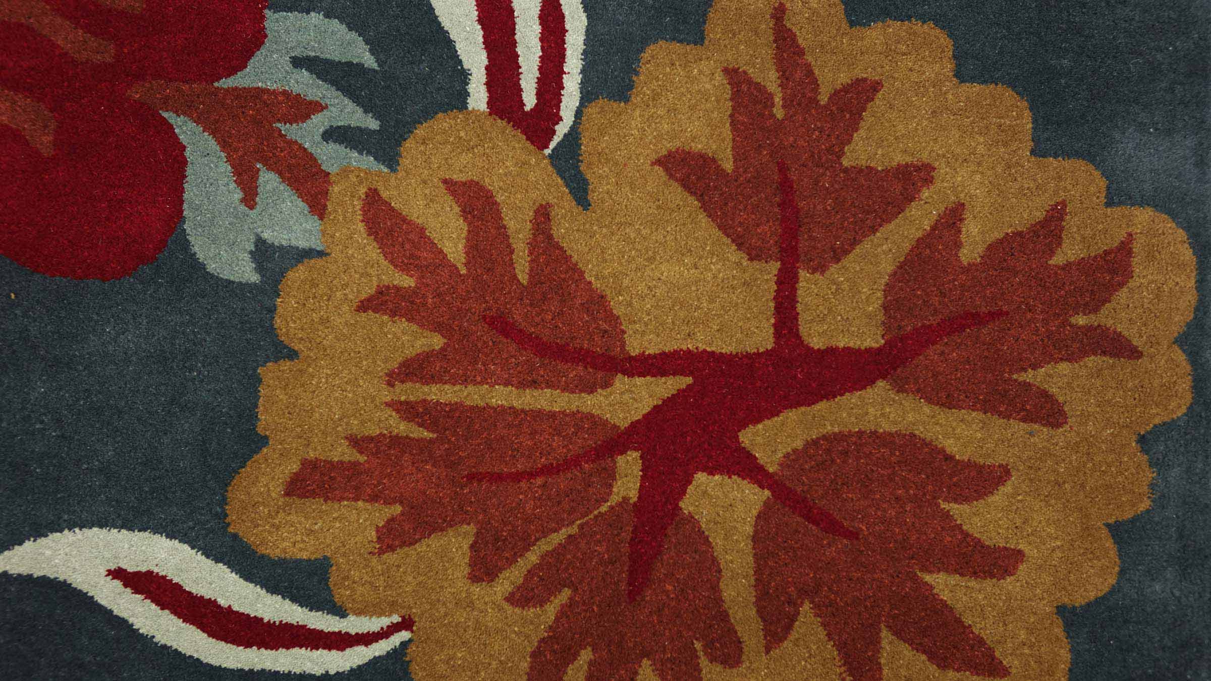Handgefertigter Teppich Blüte 160x230 Blau Floral Handarbeit Handtuft Modern