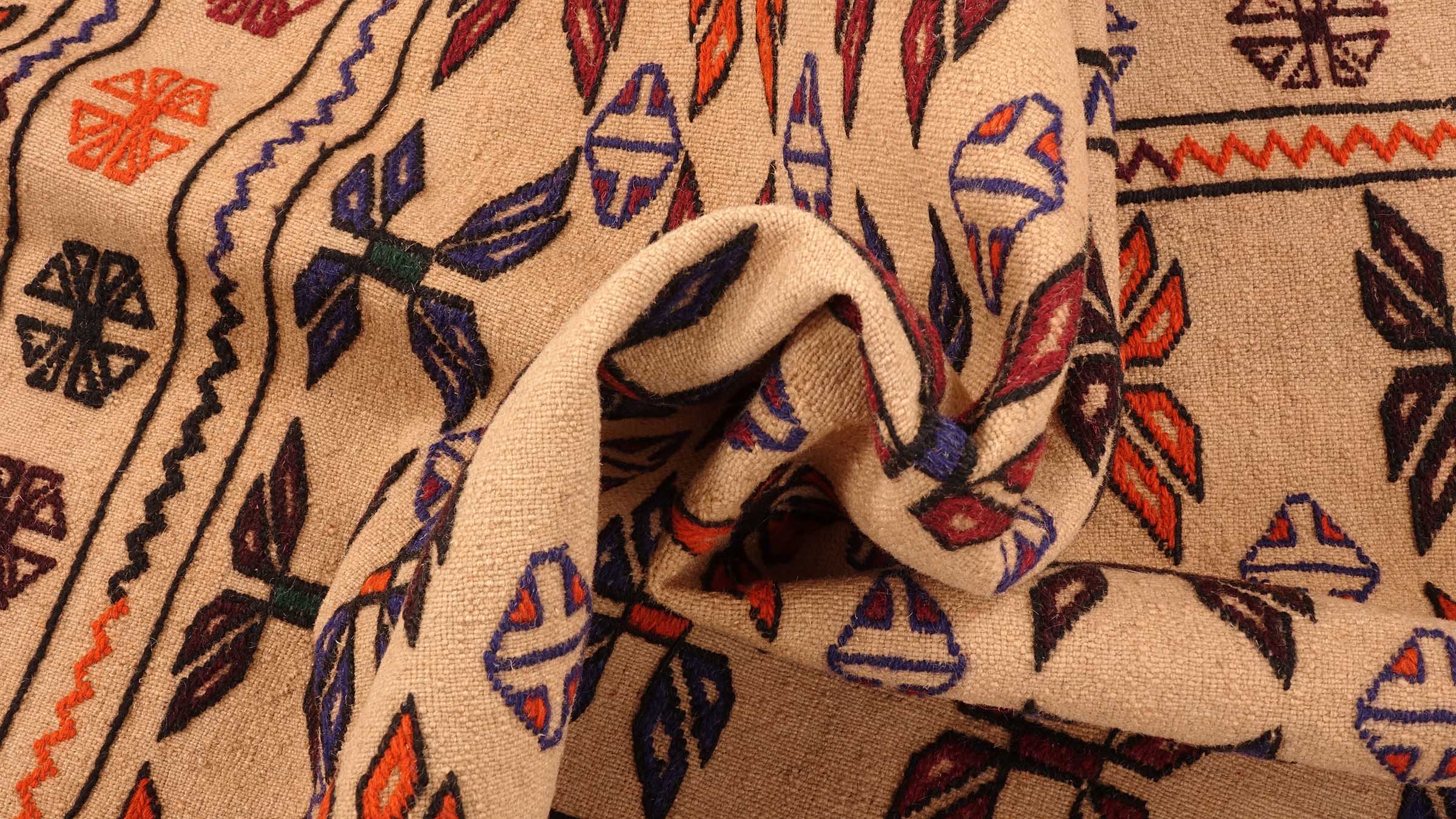Afghan Kelim Gol Barjasta Teppich 120x180 Handgewebt Gold Geometrisch Handarbeit Gewebt