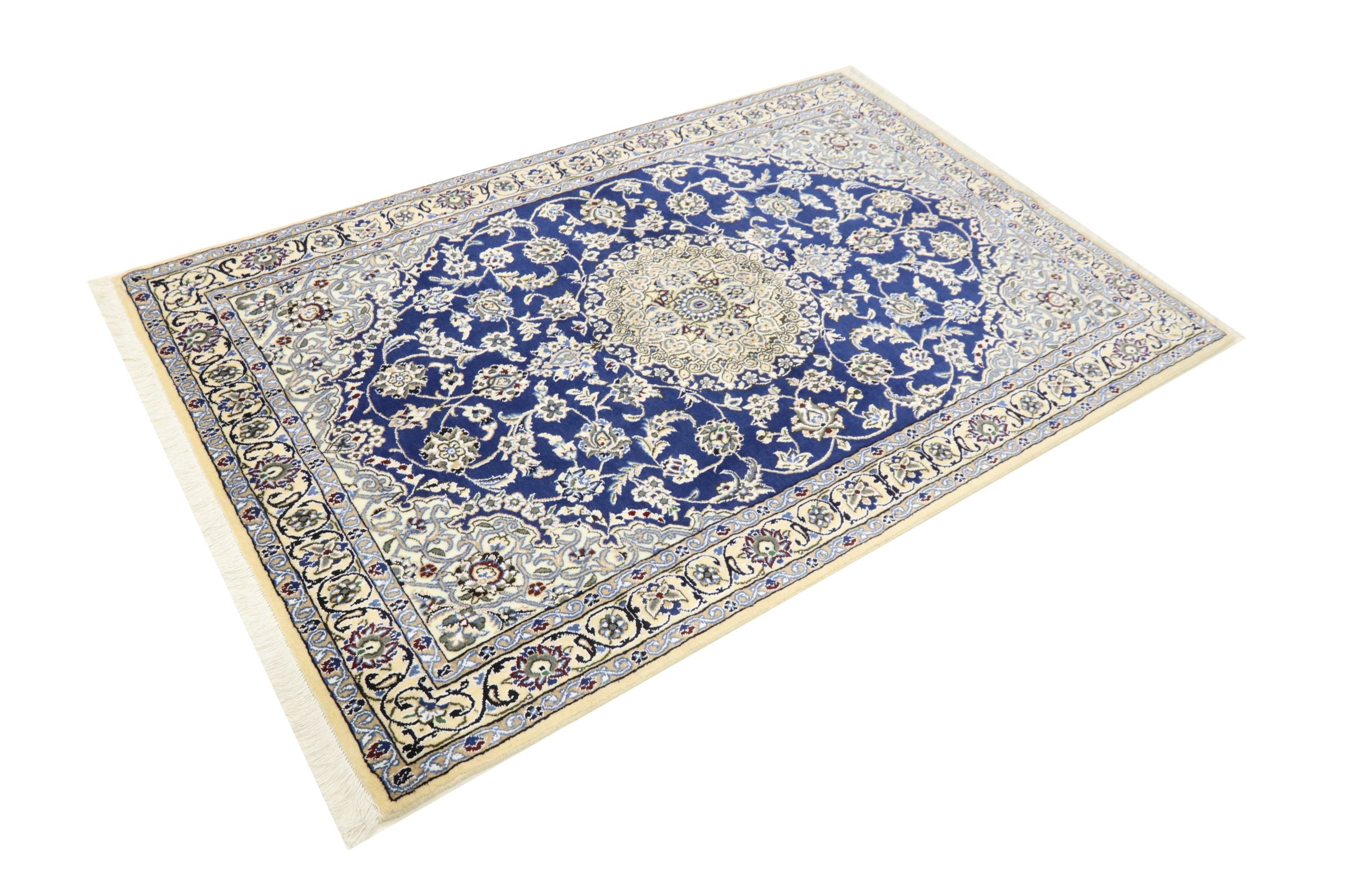 Persian carpet Nain 9LA 120x180 hand-knotted blue medallion oriental UNIKAT short pile