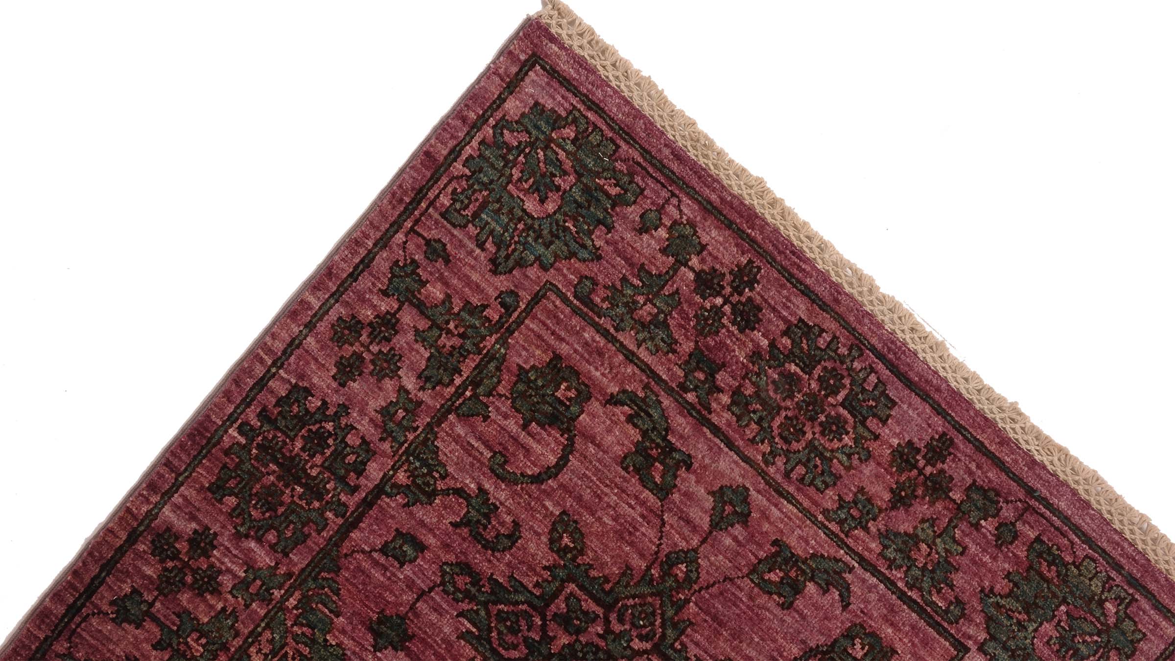 Chobi Ziegler Teppich 80x300 Handgeknüpft Läufer Rosa Floral Orientalisch UNIKAT