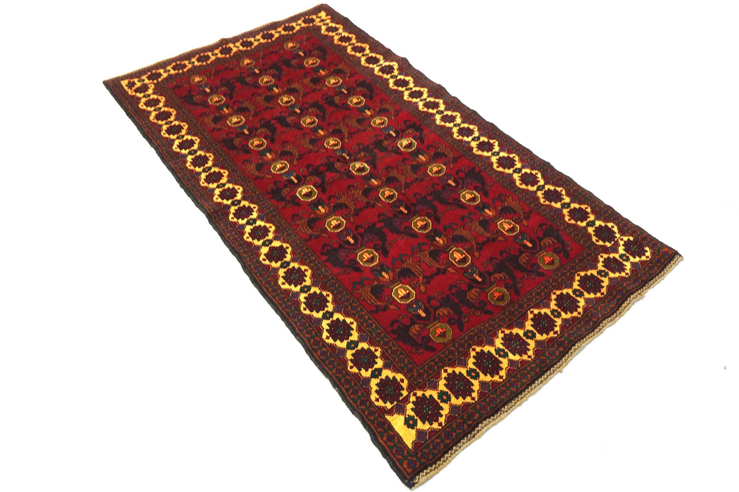Afghan Belutsch Baluch 110x200 Handgeknüpft Orientteppich Rot Geometrisch Wolle